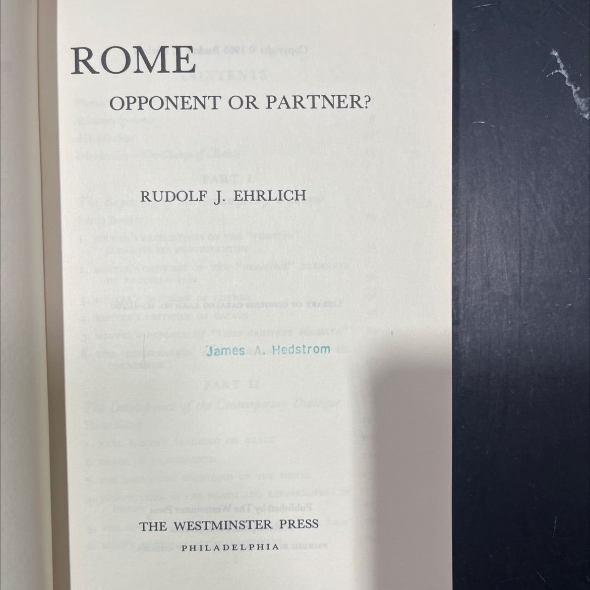 rome obu opponent or partner? book, by rudolf j. ehrlich, james a. hedstrom, 1965 Hardcover image 2