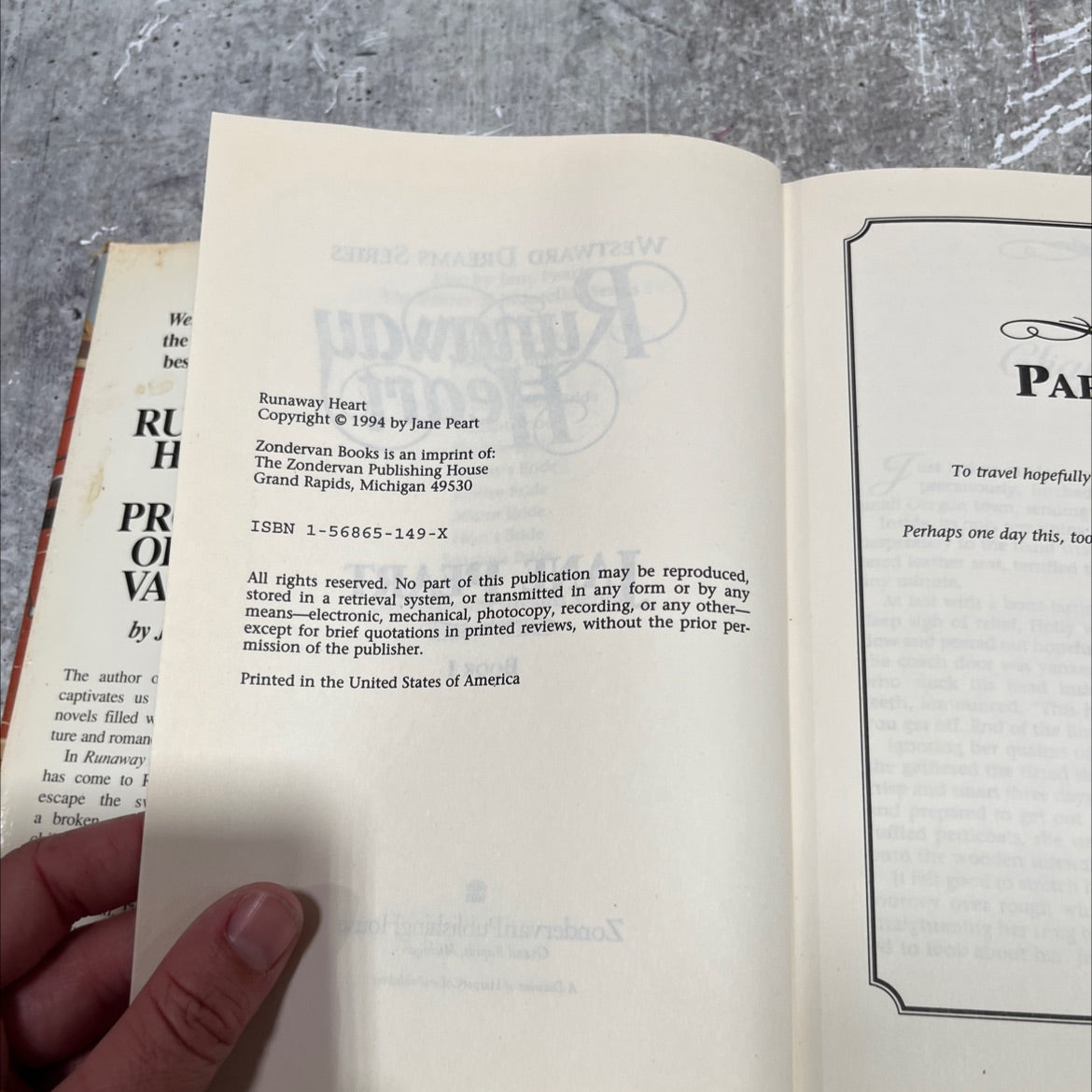 runaway heart book, by jane peart, 1994 Hardcover image 3