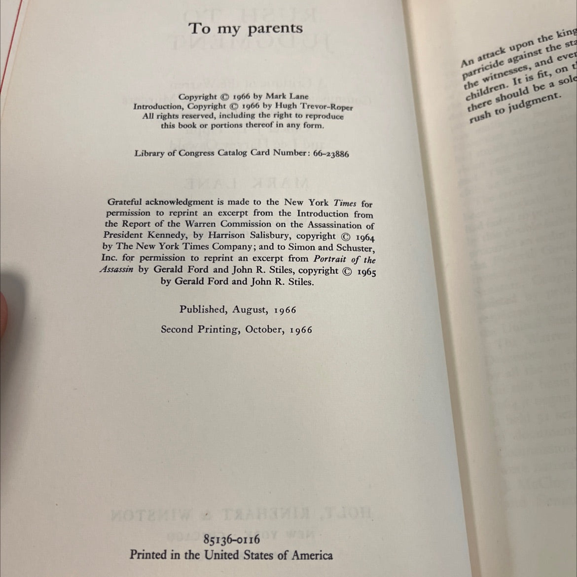 rush to judgment a critique of the warren commission's inquiry into the murders of president john f. kennedy, officer image 3
