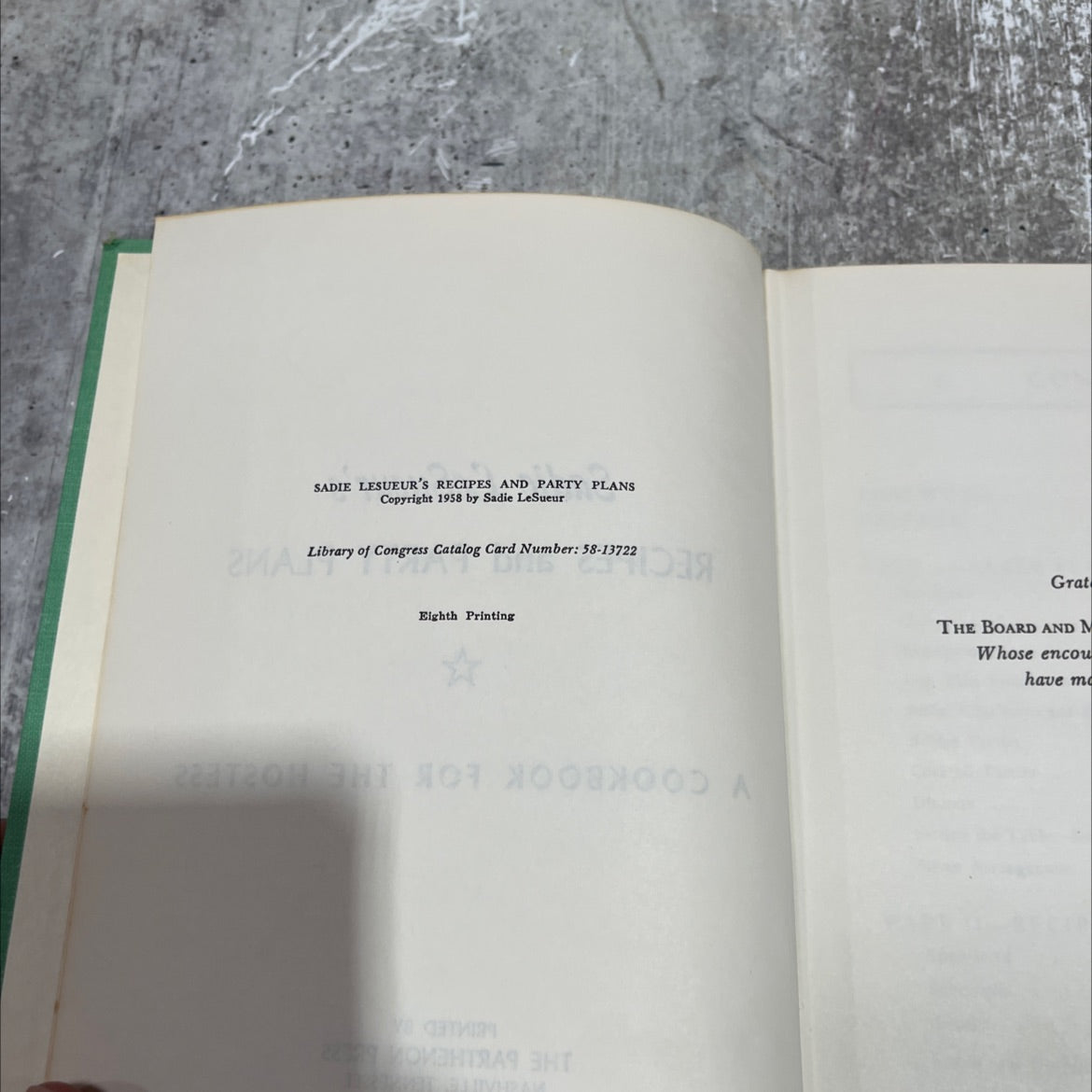 sadie lesueur's recipes and party plans book, by sadie lesueur, 1958 Hardcover image 3