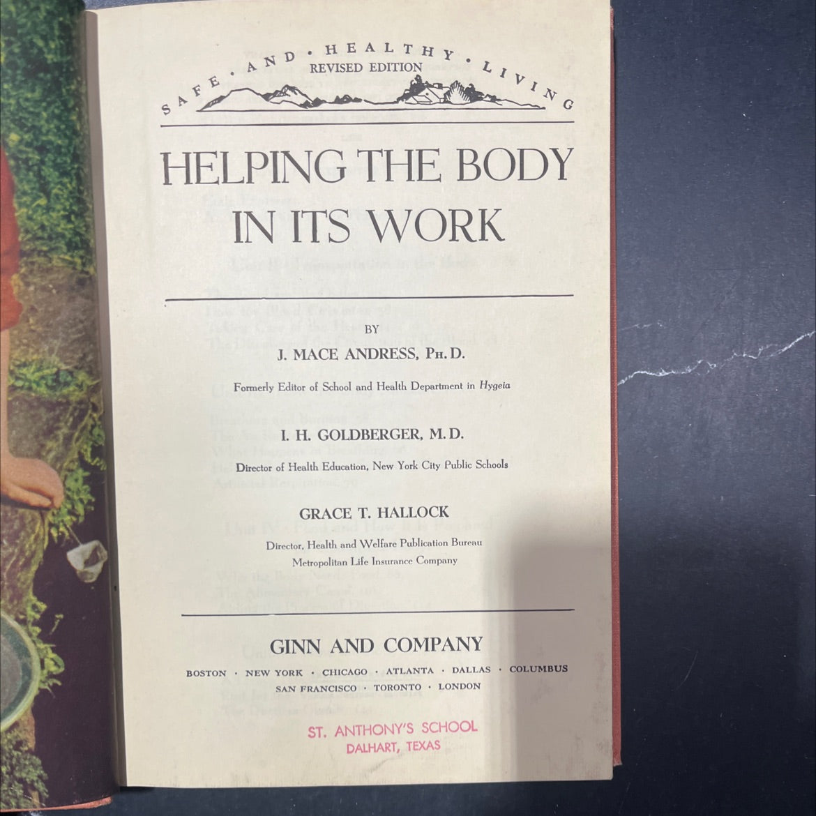 safe and healthy living helping the body in its work book, by j. mace andress, ph. d., 1949 Hardcover image 2