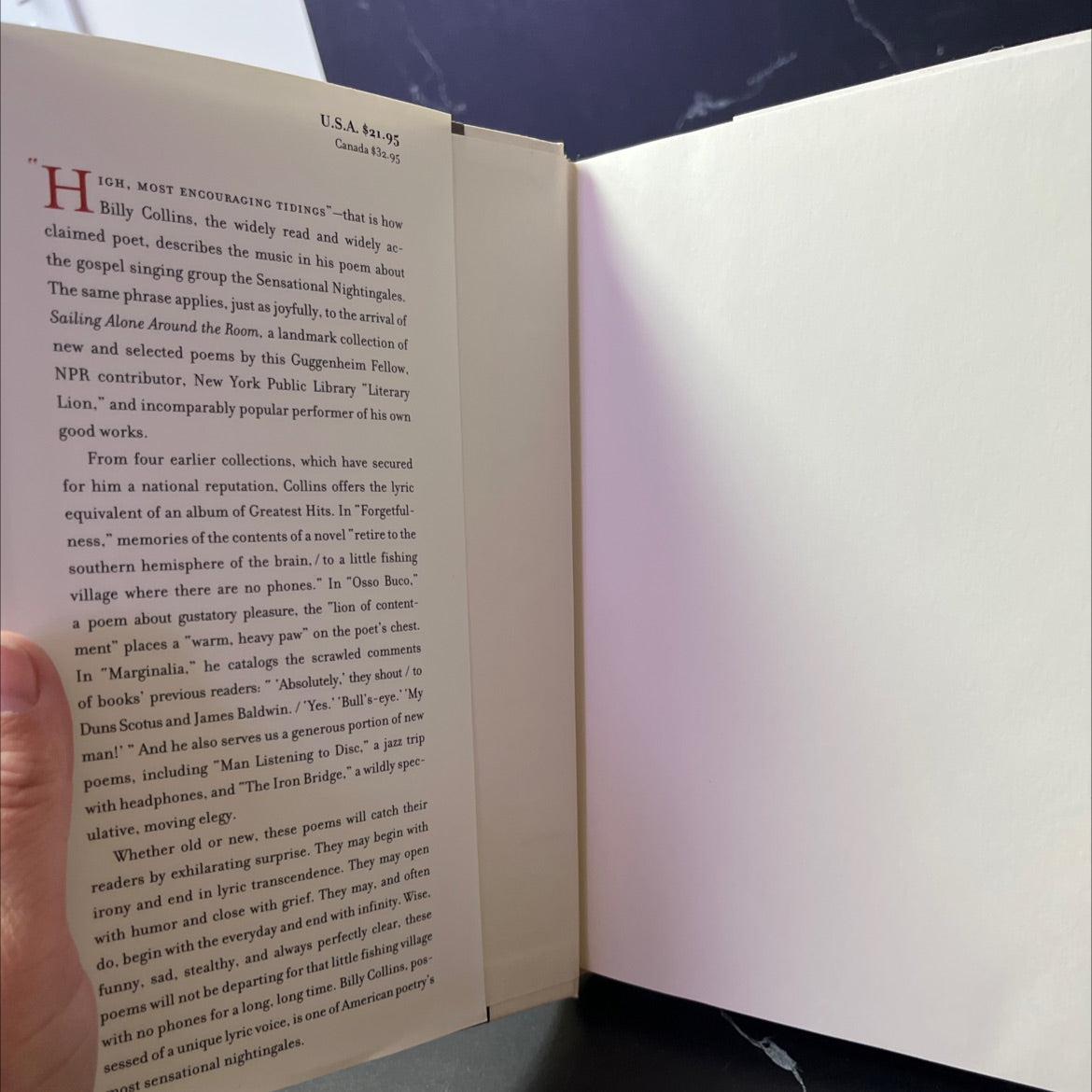 sailing alone around the room: new and selected poems book, by billy collins, 2001 Hardcover image 4