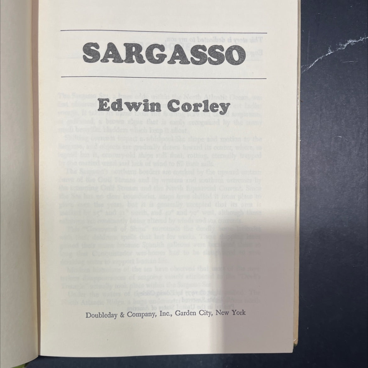 sargasso book, by Edwin Corley, 1977 Hardcover image 2