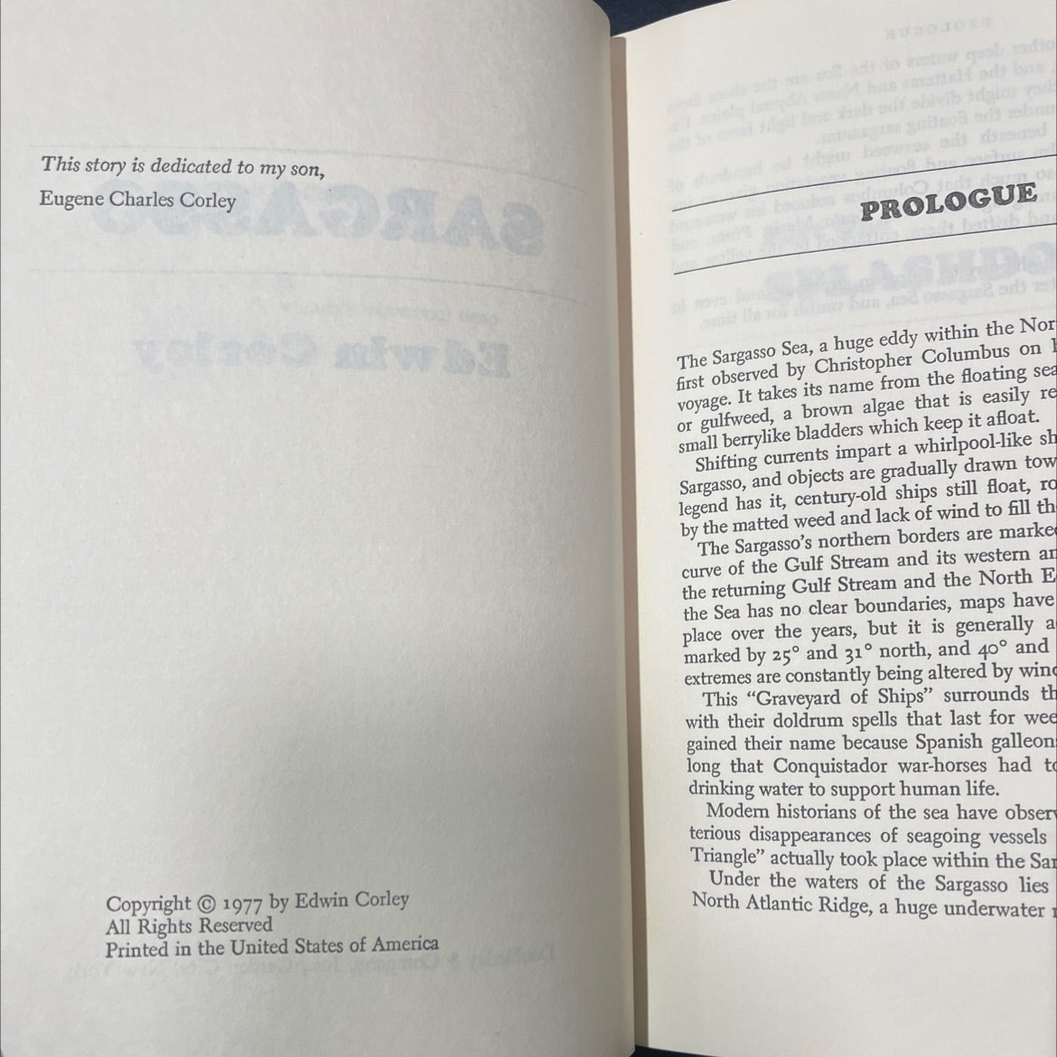 sargasso book, by Edwin Corley, 1977 Hardcover image 3