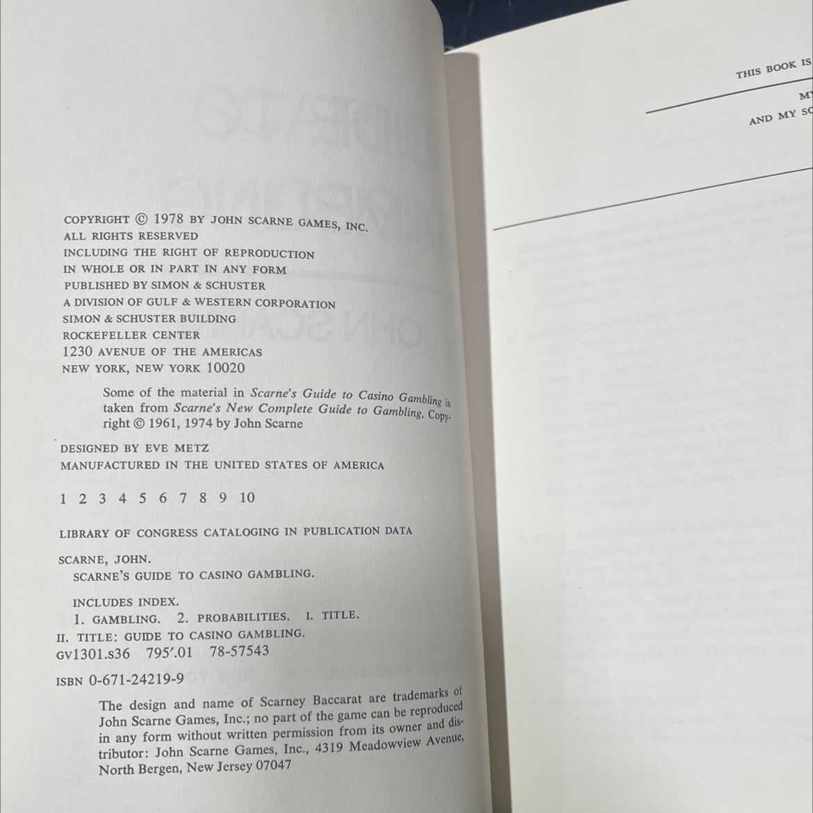 scarne's guide to casino gambling book, by john scarne, 1978 Hardcover image 3