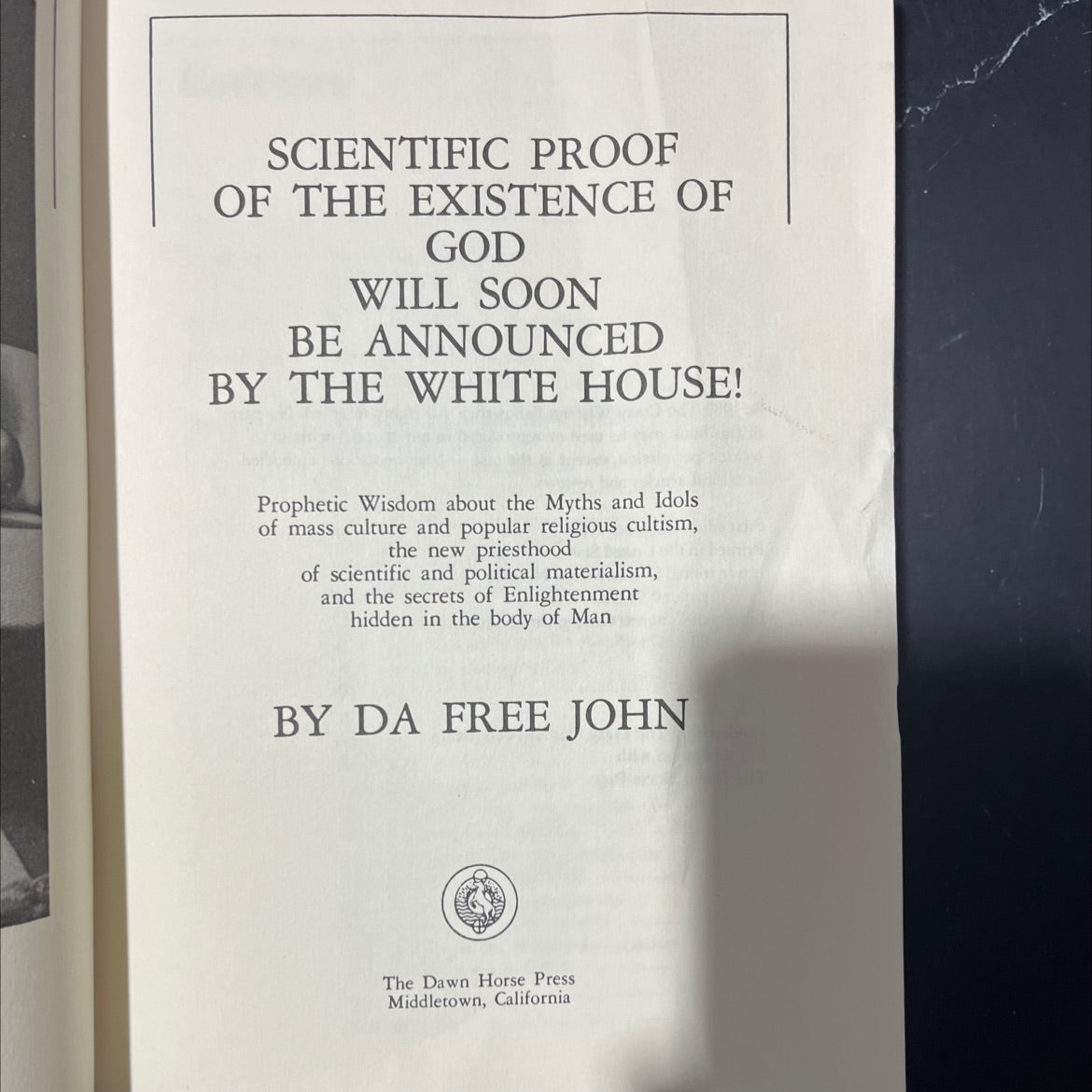 scientific proof of the existence of god will soon be announced by the white house! book, by da free john, 1980 image 2