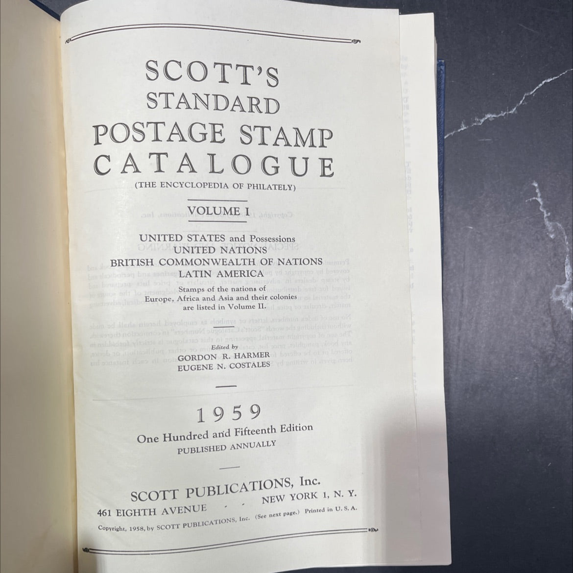scott's standard postage stamp catalogue book, by gordon r. harmer, eugene n. costales, 1959 Hardcover image 2