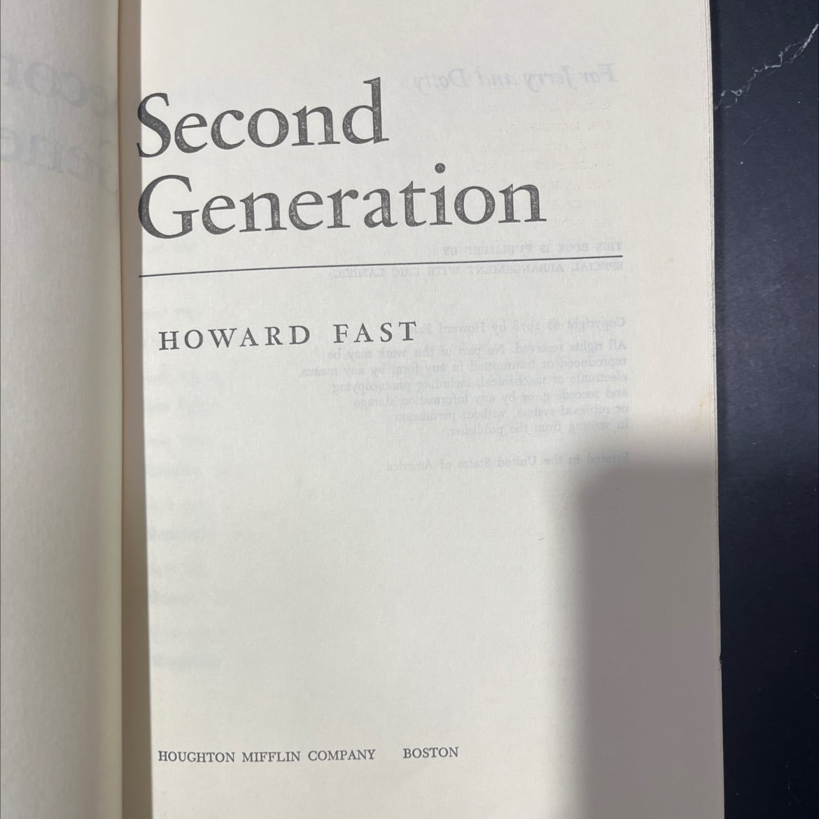 second generation book, by howard fast, 1978 Hardcover image 2