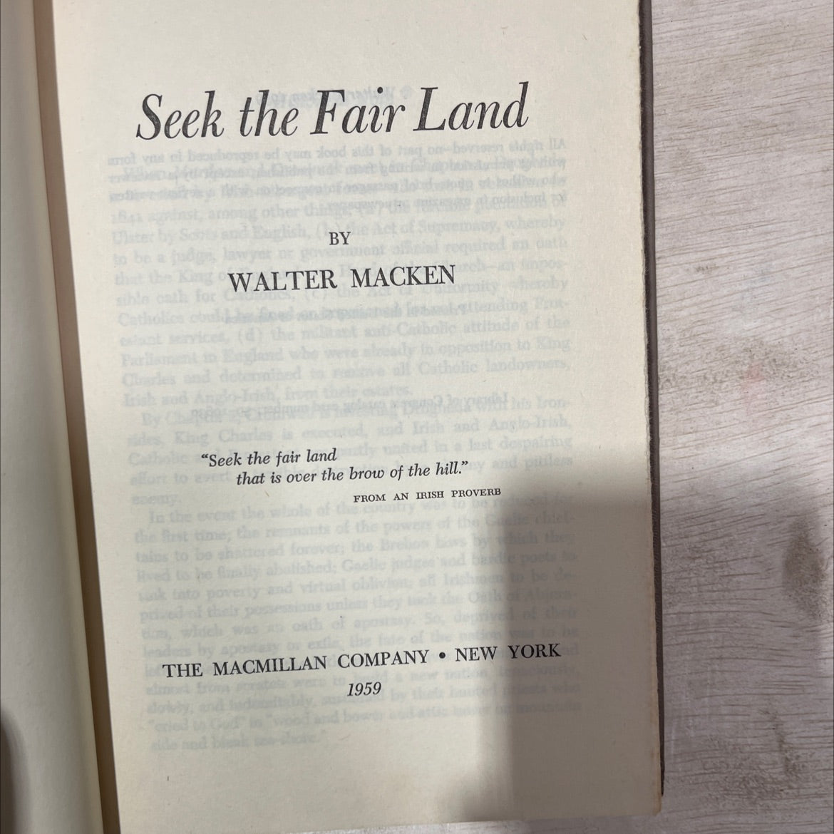 seek the fair land book, by walter macken, 1959 Hardcover, Vintage image 2