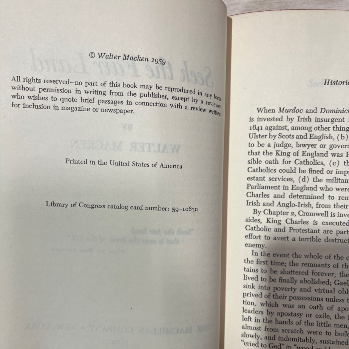 seek the fair land book, by walter macken, 1959 Hardcover, Vintage image 3