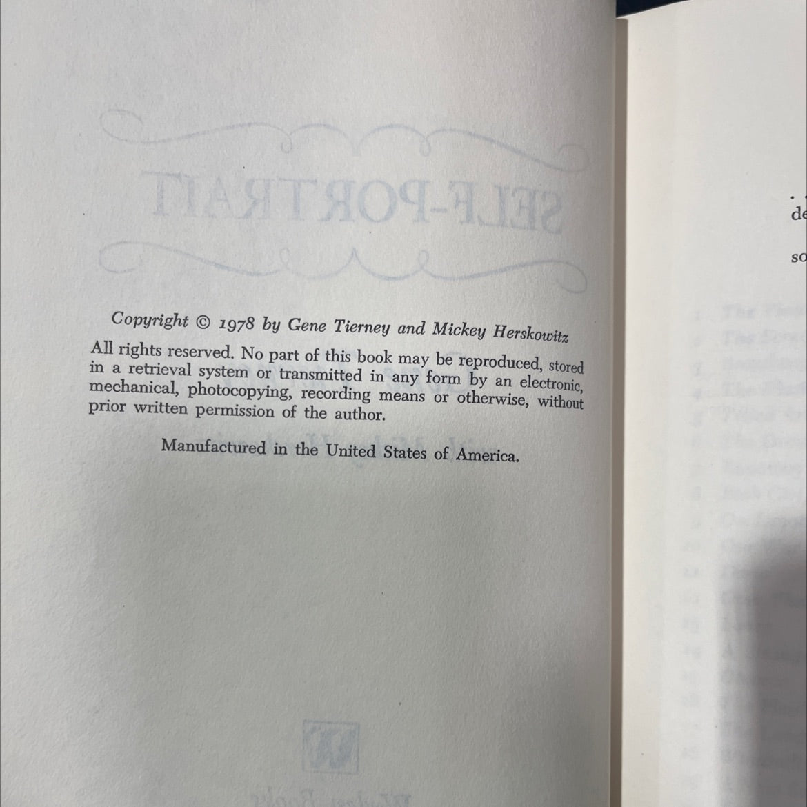 self-portrait book, by Gene Tierney with Mickey Herskowitz, 1978 Hardcover image 3