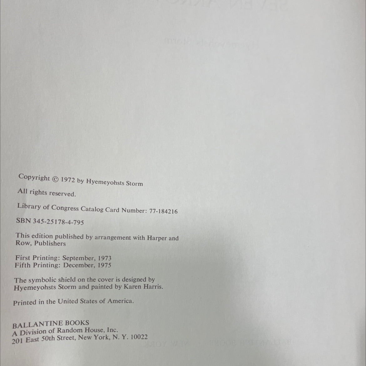 seven arrows book, by hyemeyohsts storm, 1975 Hardcover image 3