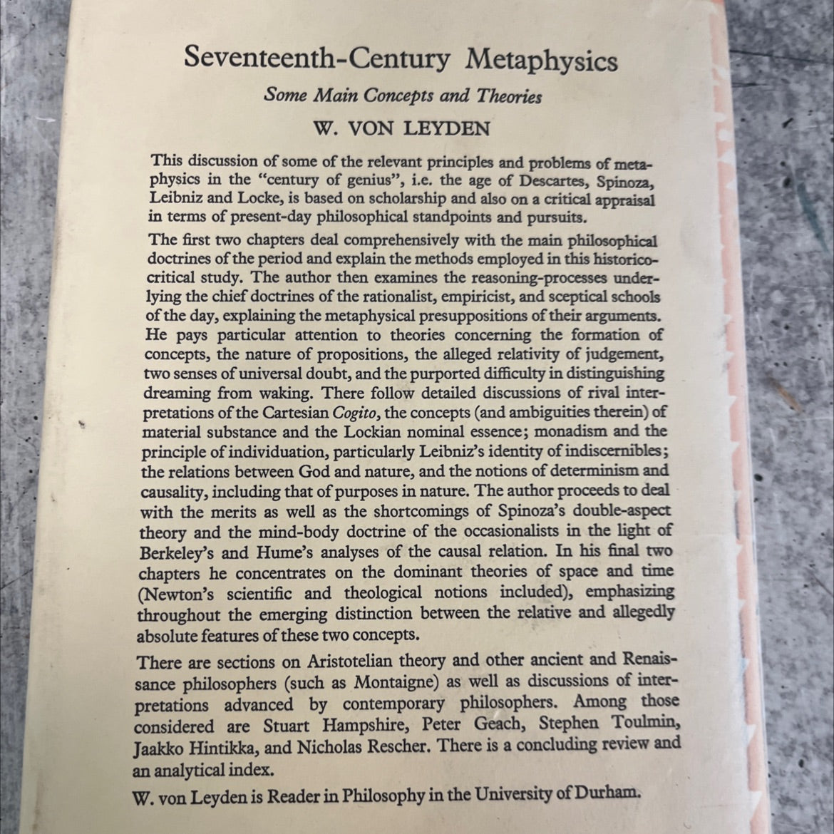 seventeenth-century metaphysics an examination of some main concepts and theories book, by w. von leyden, 1954 image 4