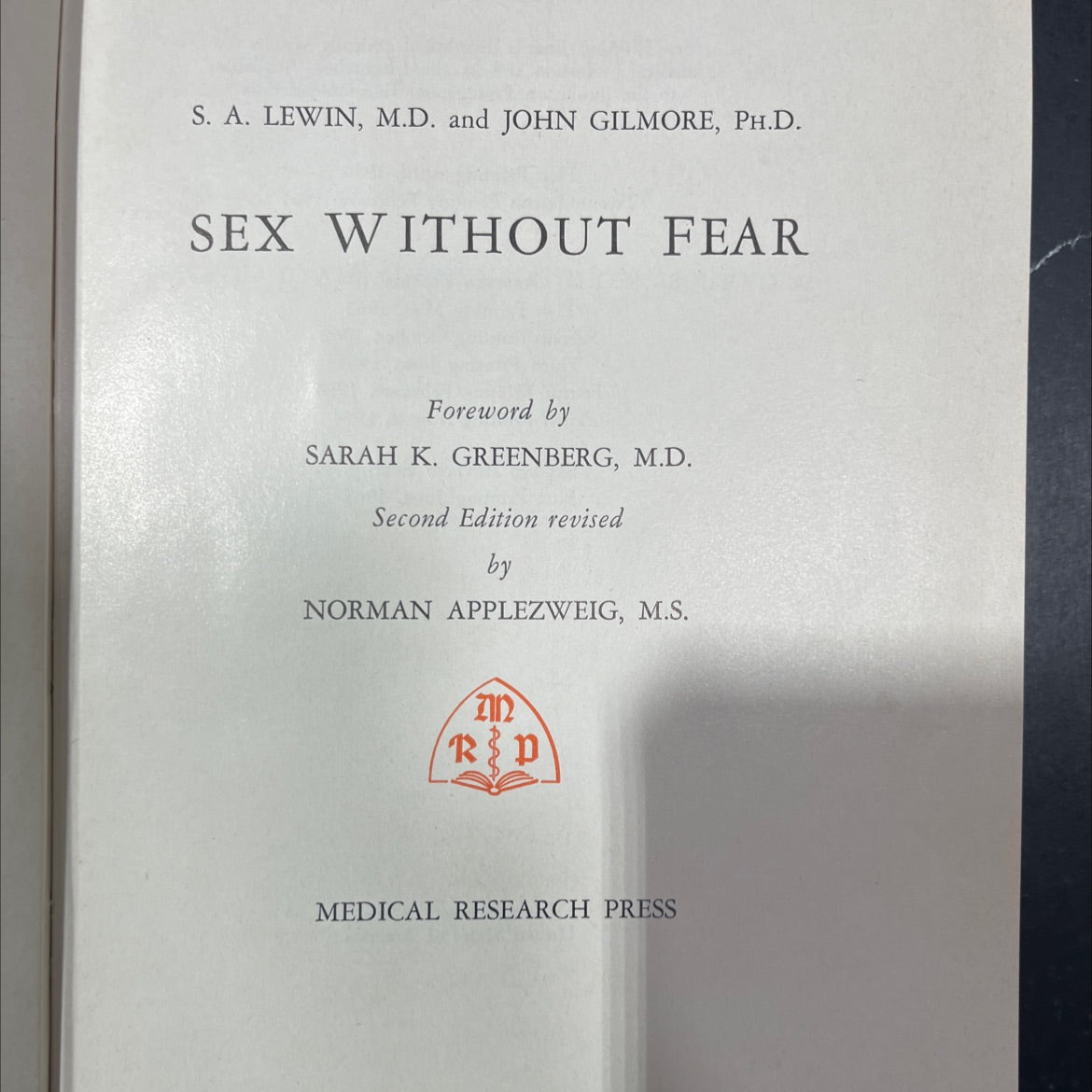 sex without fear book, by s. a. lewin, m.d. and john gilmore, ph.d., 1965 Hardcover image 2