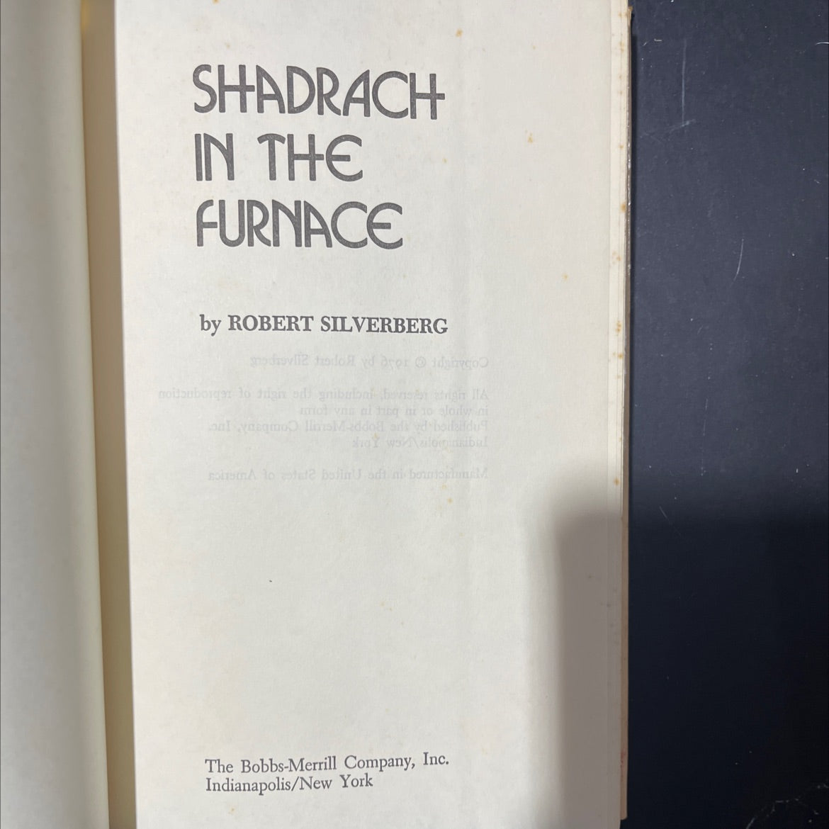 shadrach in the furnace book, by robert silverberg, 1976 Hardcover image 2