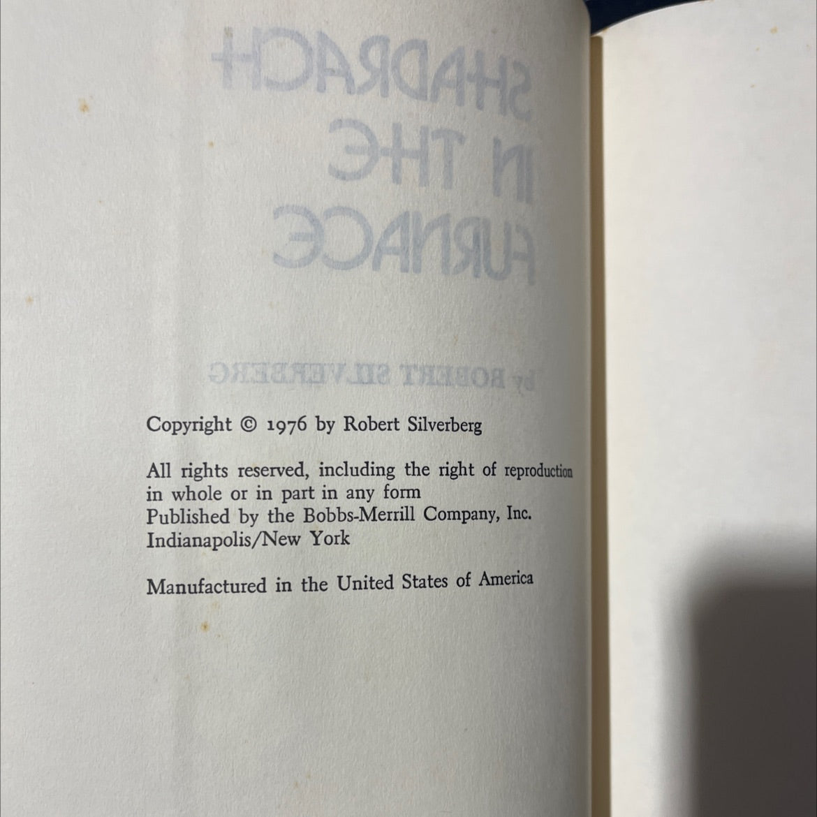 shadrach in the furnace book, by robert silverberg, 1976 Hardcover image 3