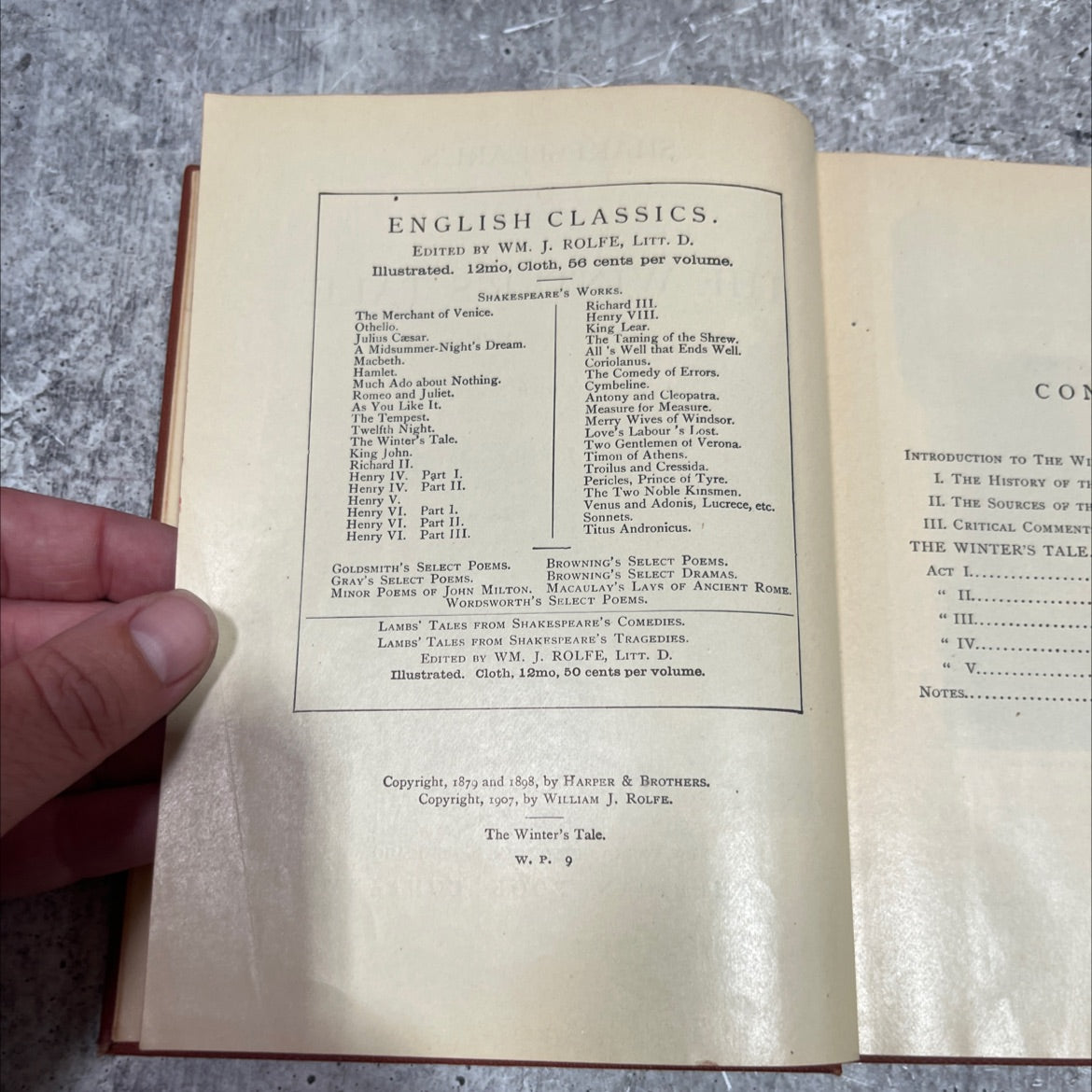 shakespeare's comedy of the winter's tale book, by william j. rolfe, 1907 Hardcover image 3
