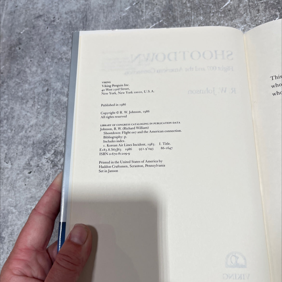 shootdown flight 007 and the american connection book, by R. W. Johnson, 1986 Hardcover image 3