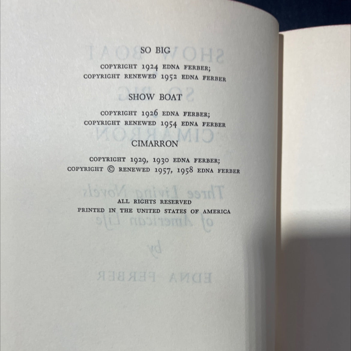 show boat so big 201 cimarron three living novels of american life book, by edna ferber, 1958 Hardcover image 3