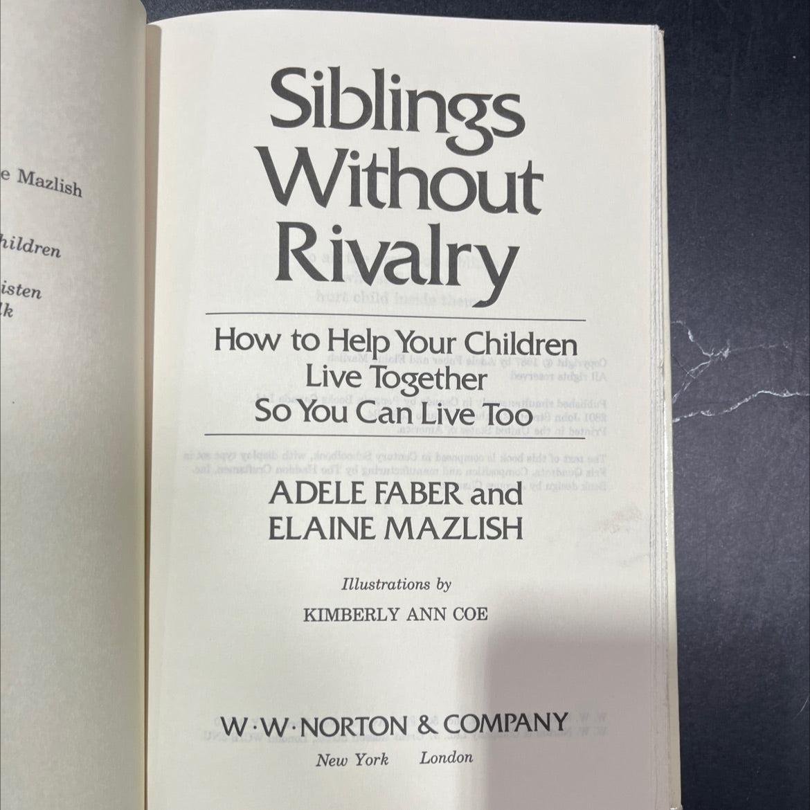 siblings without rivalry book, by adele faber and elaine mazlish, 1987 Hardcover image 2