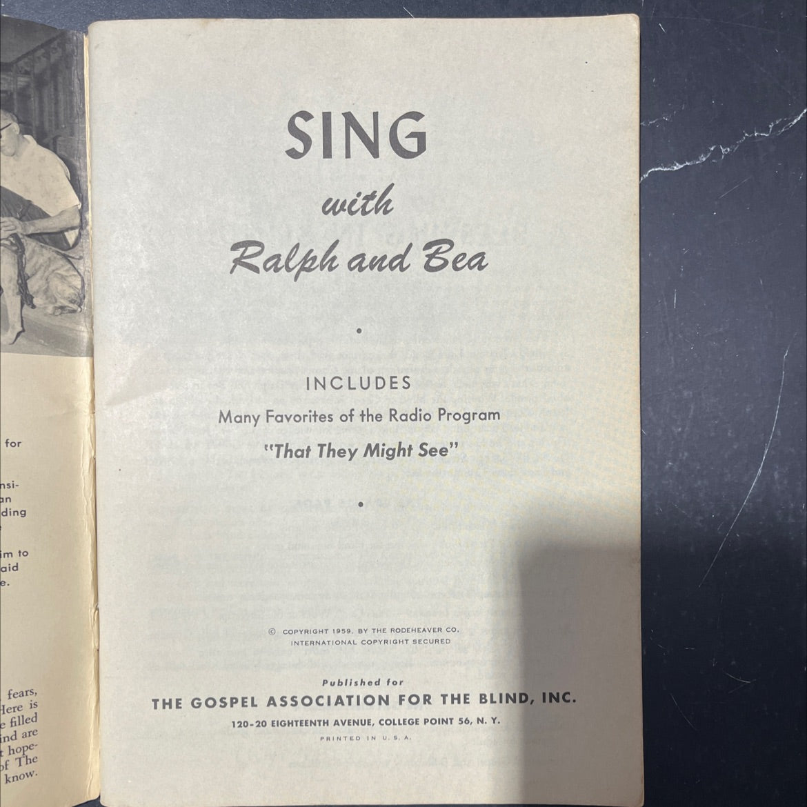 sing with ralph and bea for includes many favorites of the radio program \"that they might see\" book, by unknown, 1959 image 2