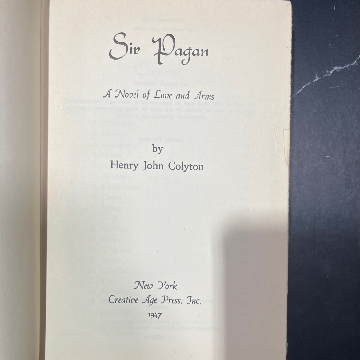 sir pagan a novel of love and arms book, by henry john colyton, 1947 Hardcover image 2