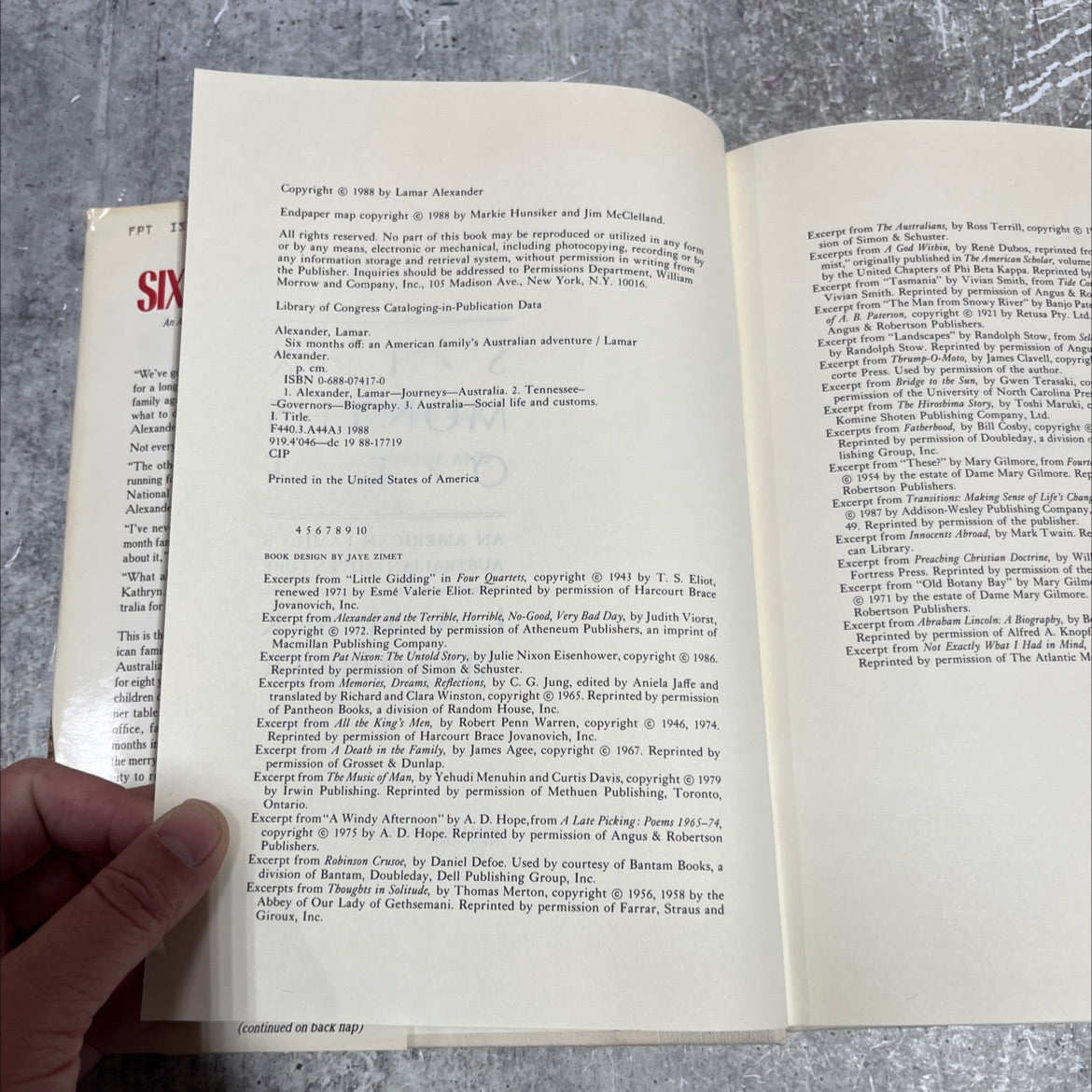 six months off an american family's australian adventure book, by lamar alexander, 1988 Hardcover image 3