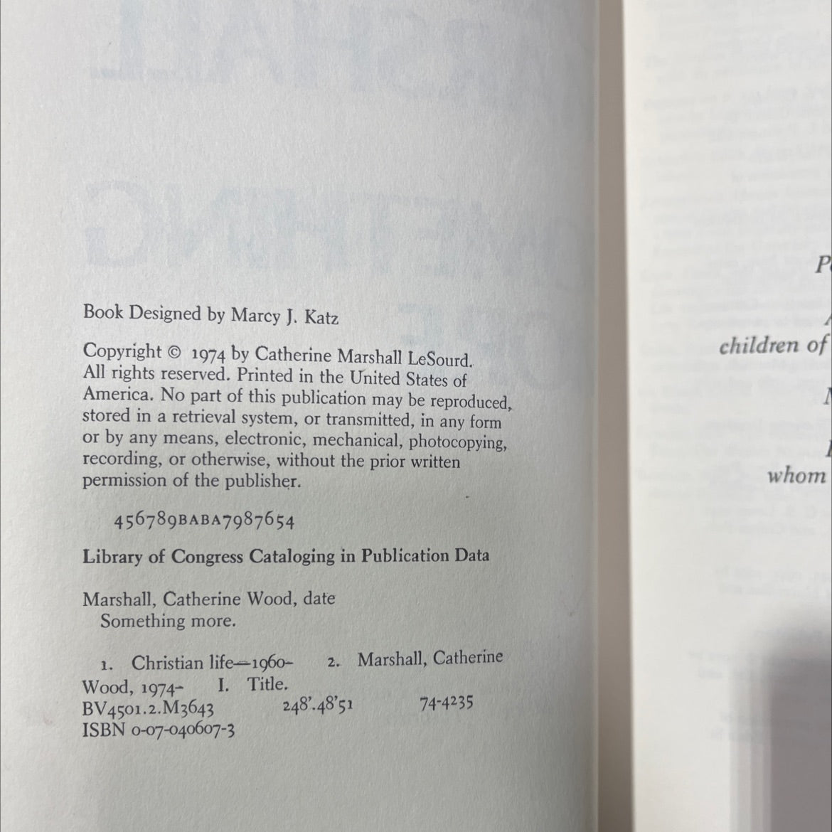 something more book, by catherine marshall, 1974 Hardcover image 3
