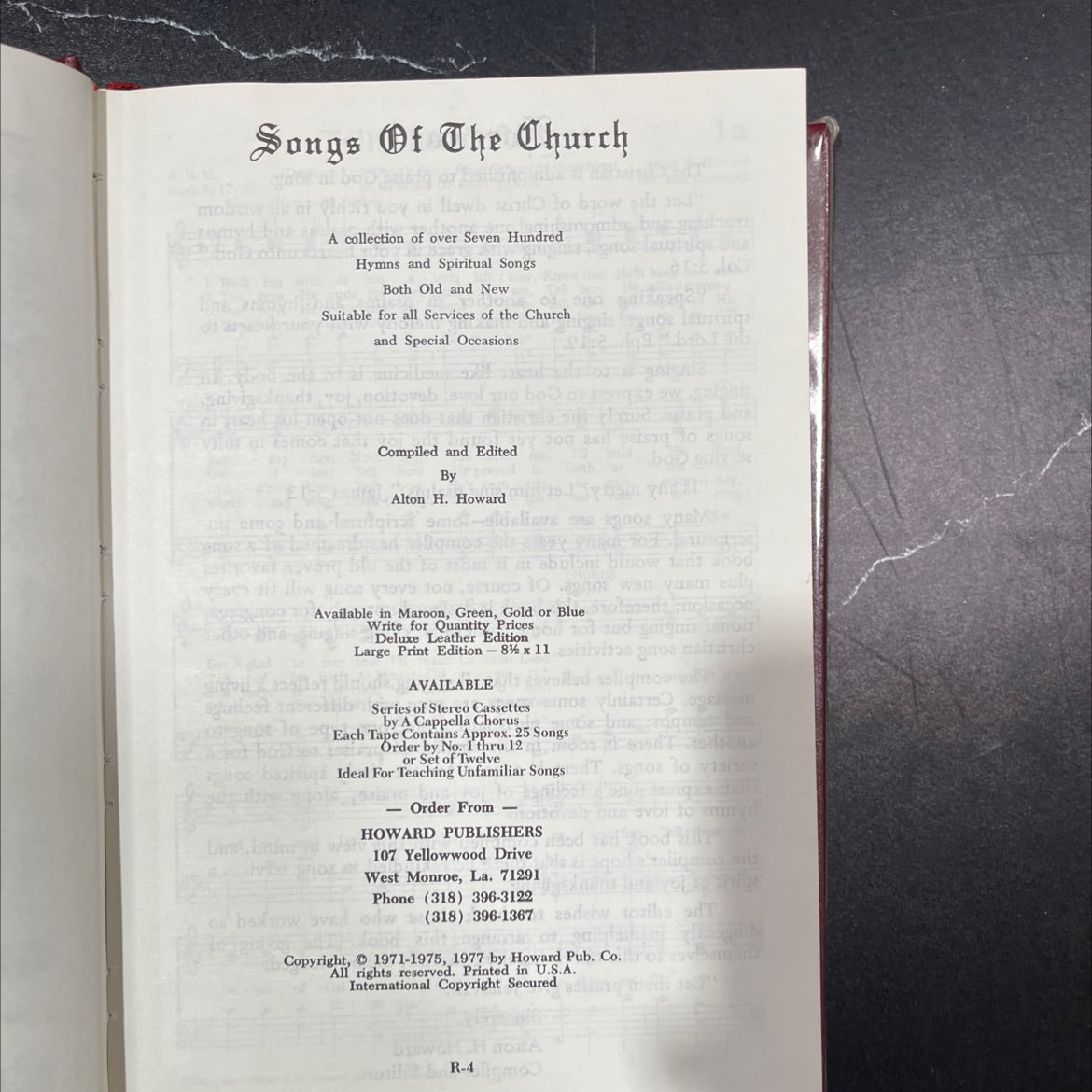 songs of the church book, by Alton H. Howard, 1977 Hardcover, Vintage image 2