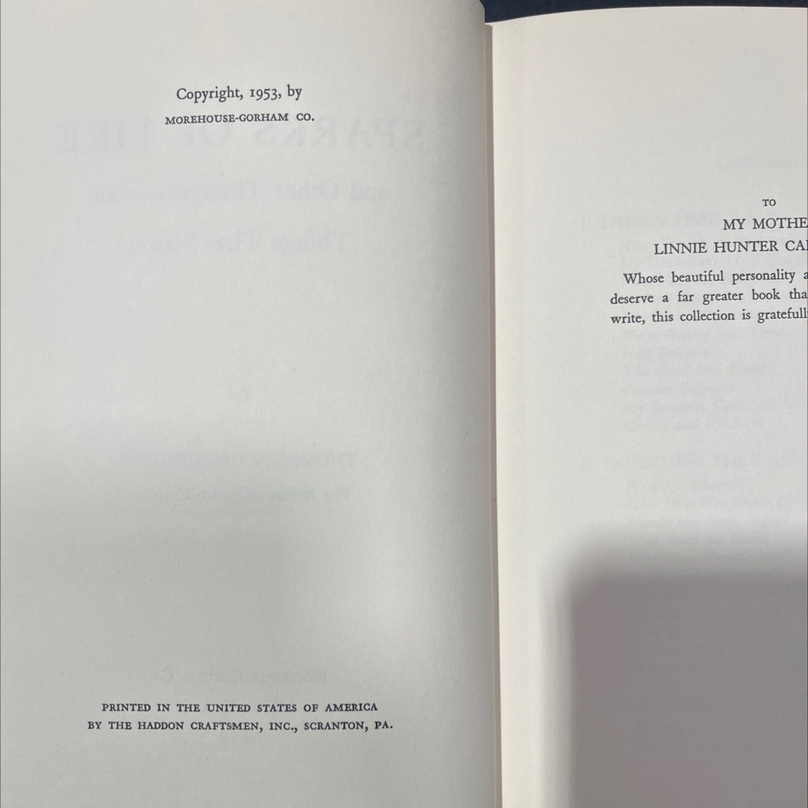 sparks of fire and other thoughts about things that matter book, by thomas n. carruthers, 1953 Hardcover image 3