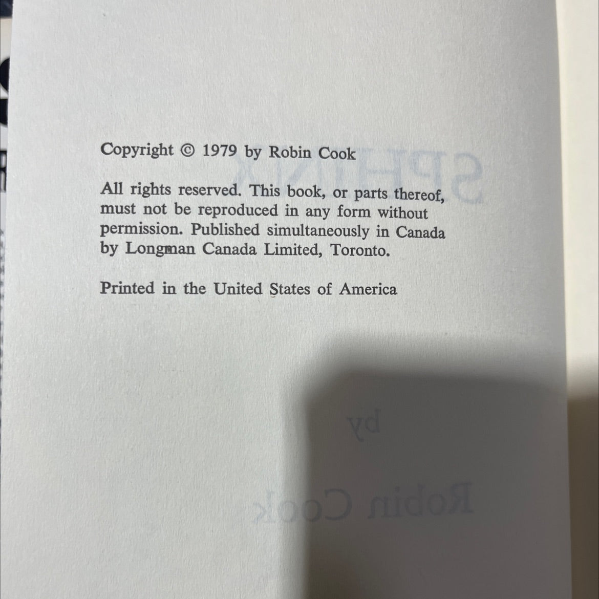sphinx book, by robin cook, 1979 Hardcover image 3