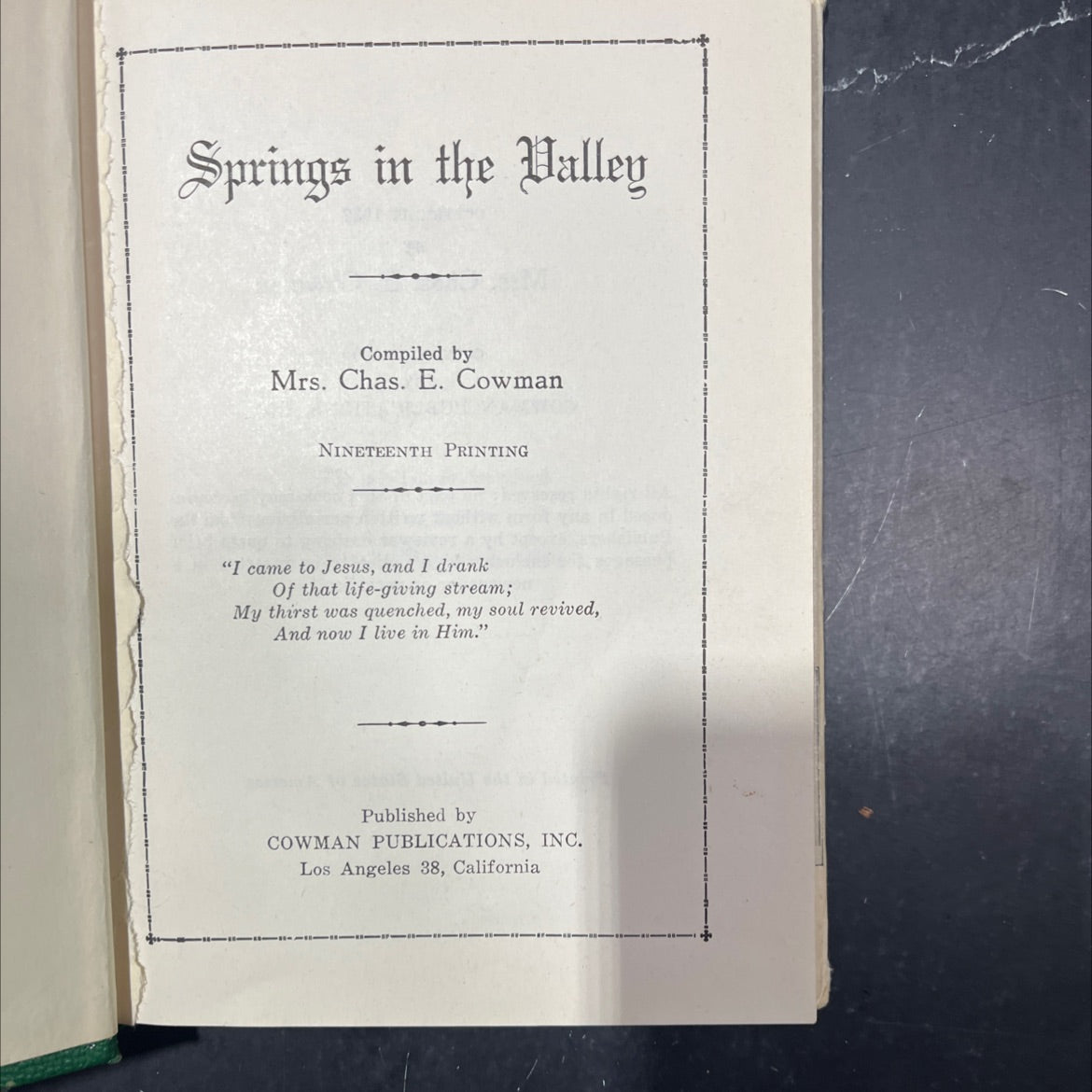 springs in the valley book, by Mrs. Chas. E. Cowman, 1950 Hardcover image 2