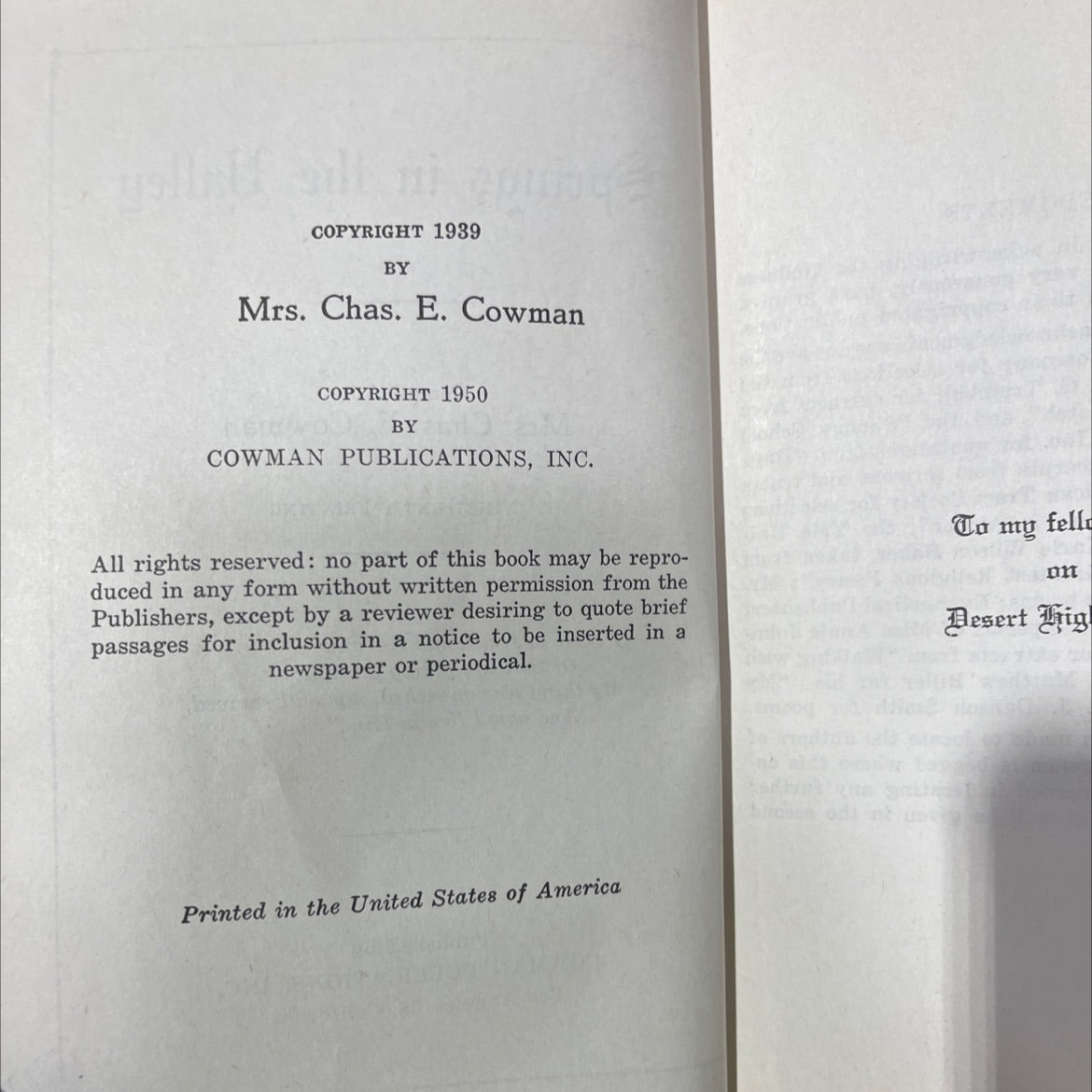 springs in the valley book, by Mrs. Chas. E. Cowman, 1950 Hardcover image 3