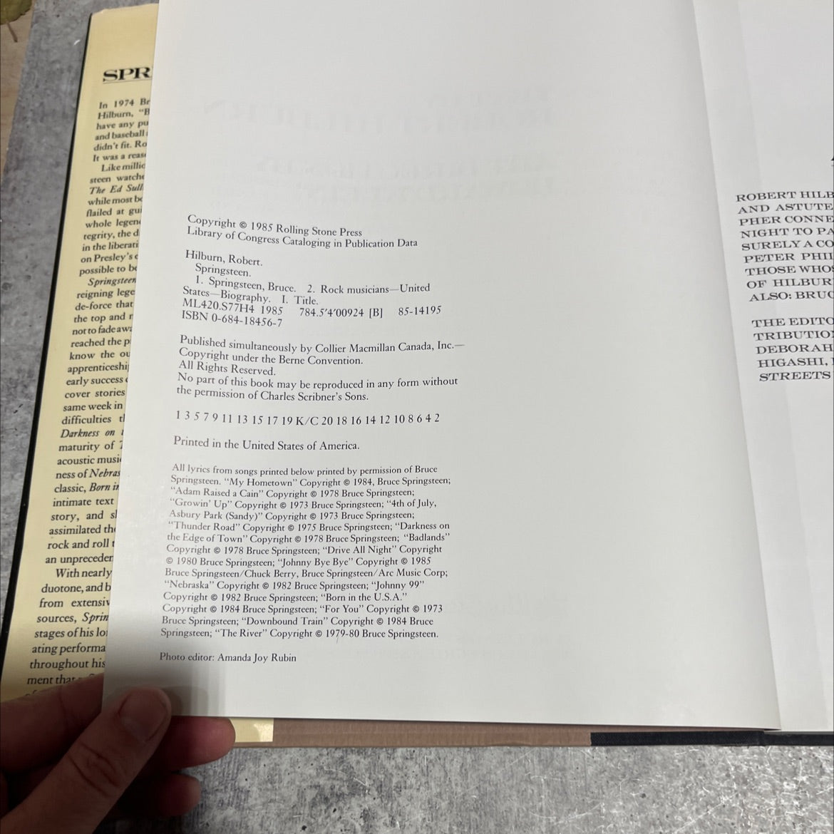 springsteen book, by robert hilburn, 1985 Hardcover image 3