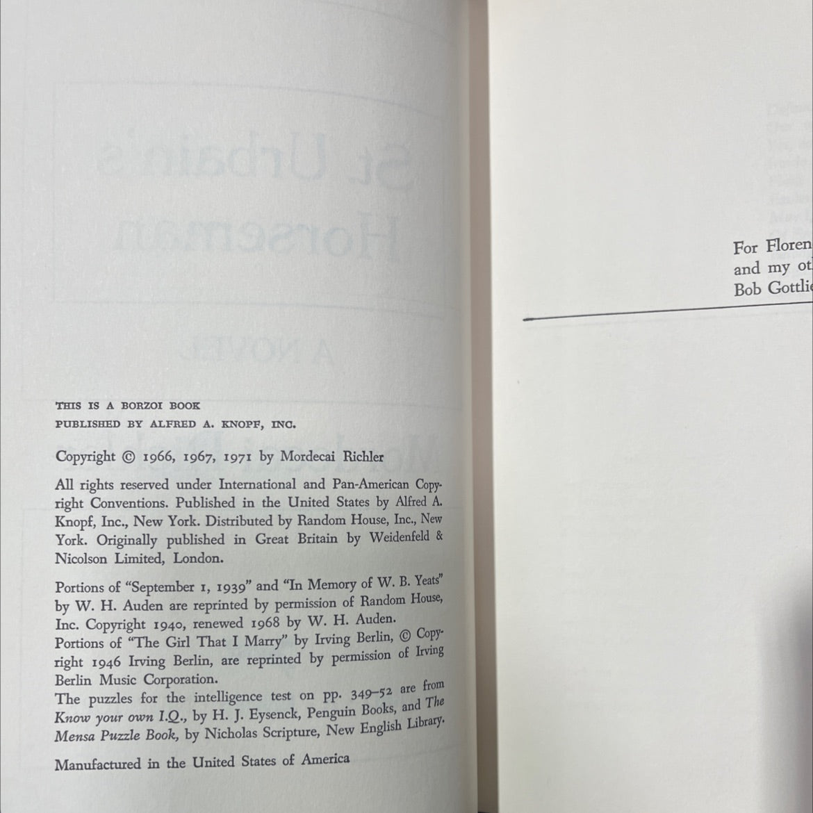 st. urbain's horseman book, by mordecai richler, 1971 Hardcover image 3