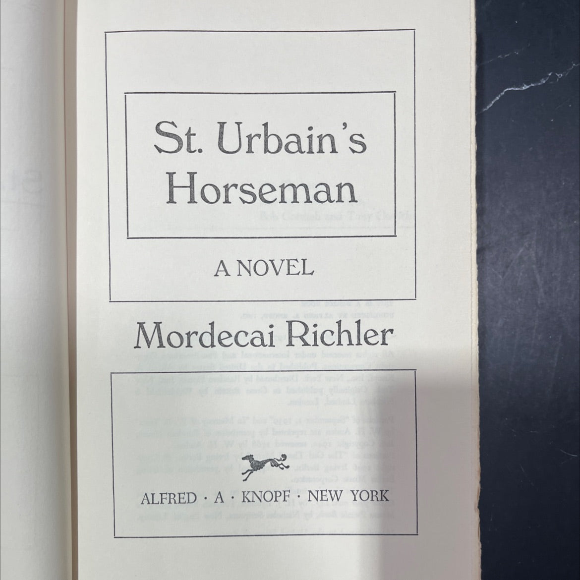 st. urbain's horseman book, by mordecai richler, 1971 Hardcover image 2