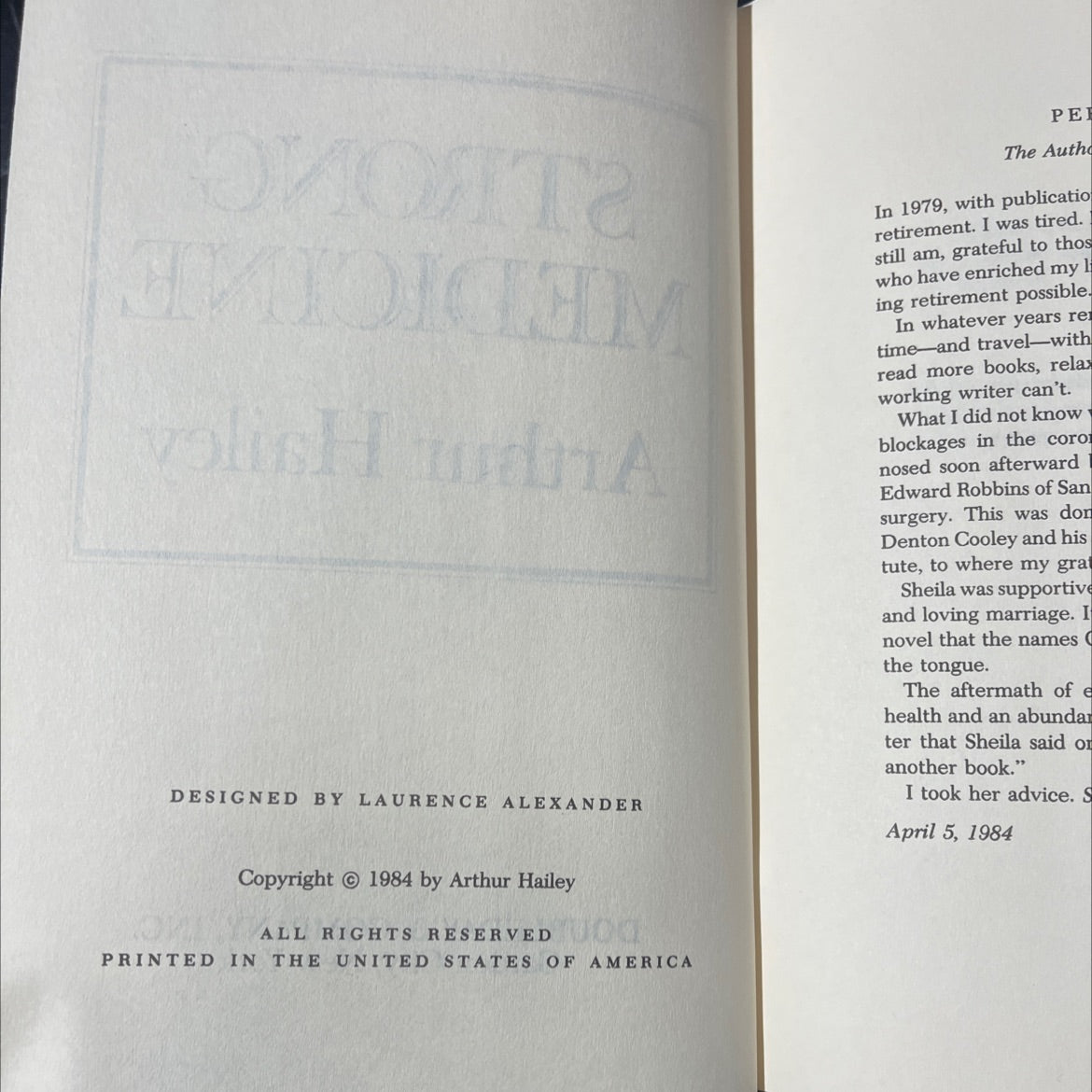strong medicine book, by Arthur Hailey, 1984 Hardcover image 3