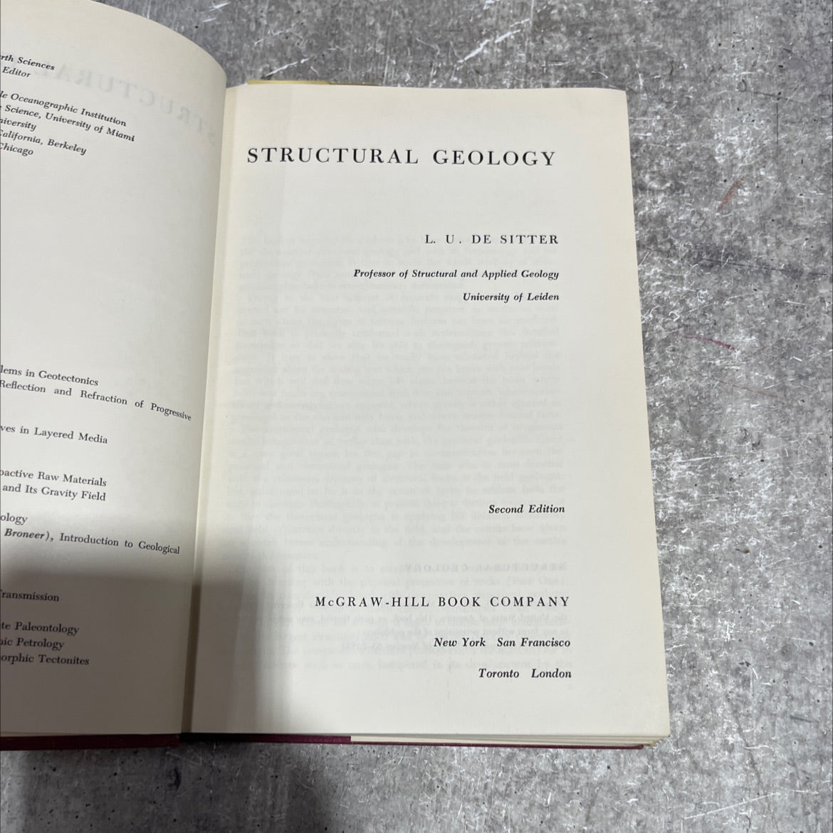 structural geology book, by l. u. de sitter, 1964 Hardcover image 2