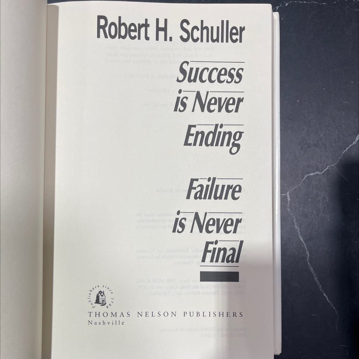 success is never ending failure is never final book, by Robert H. Schuller, 1988 Hardcover image 2