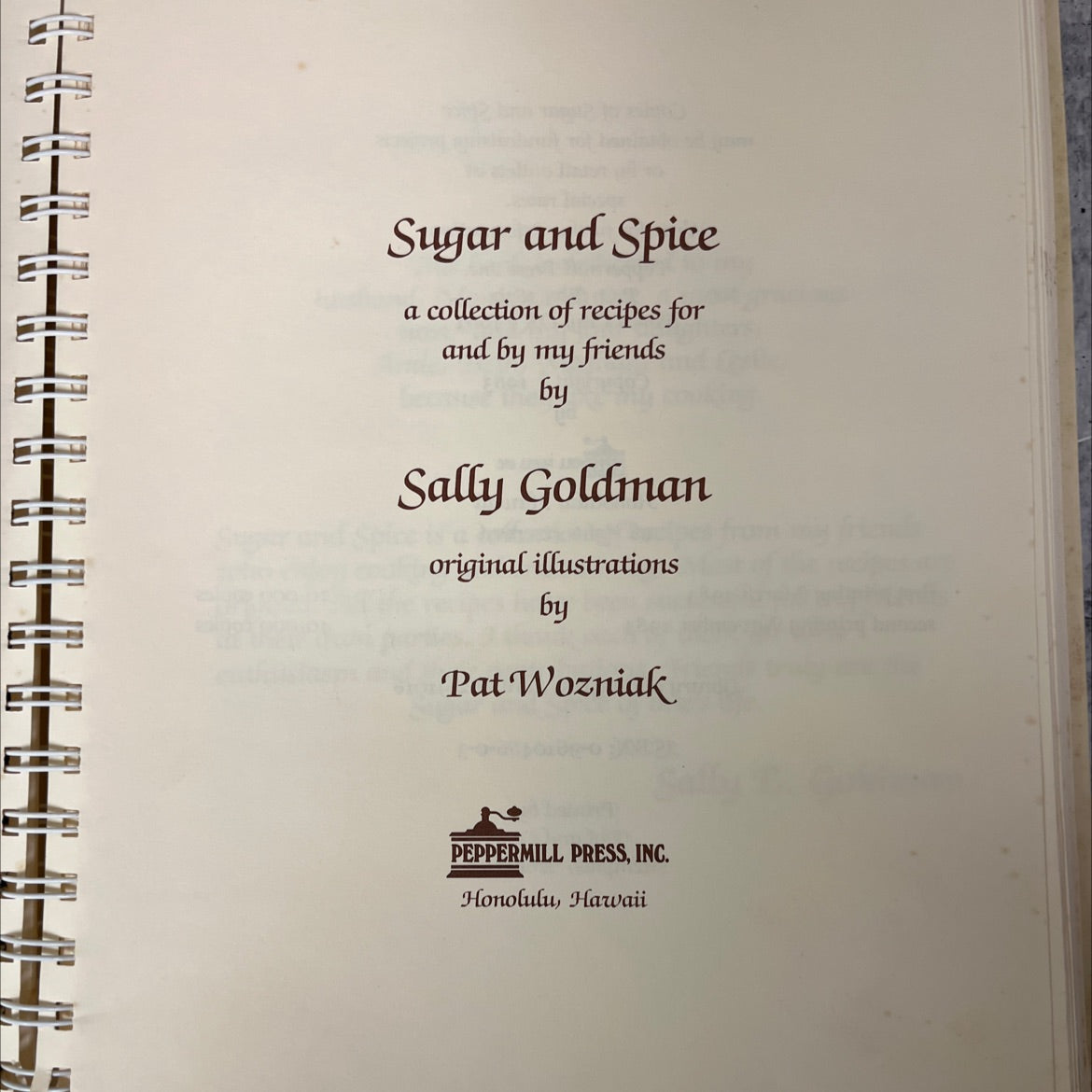 sugar and spice a collection of recipes for and by my friends book, by sally goldman, 1983 Hardcover image 2