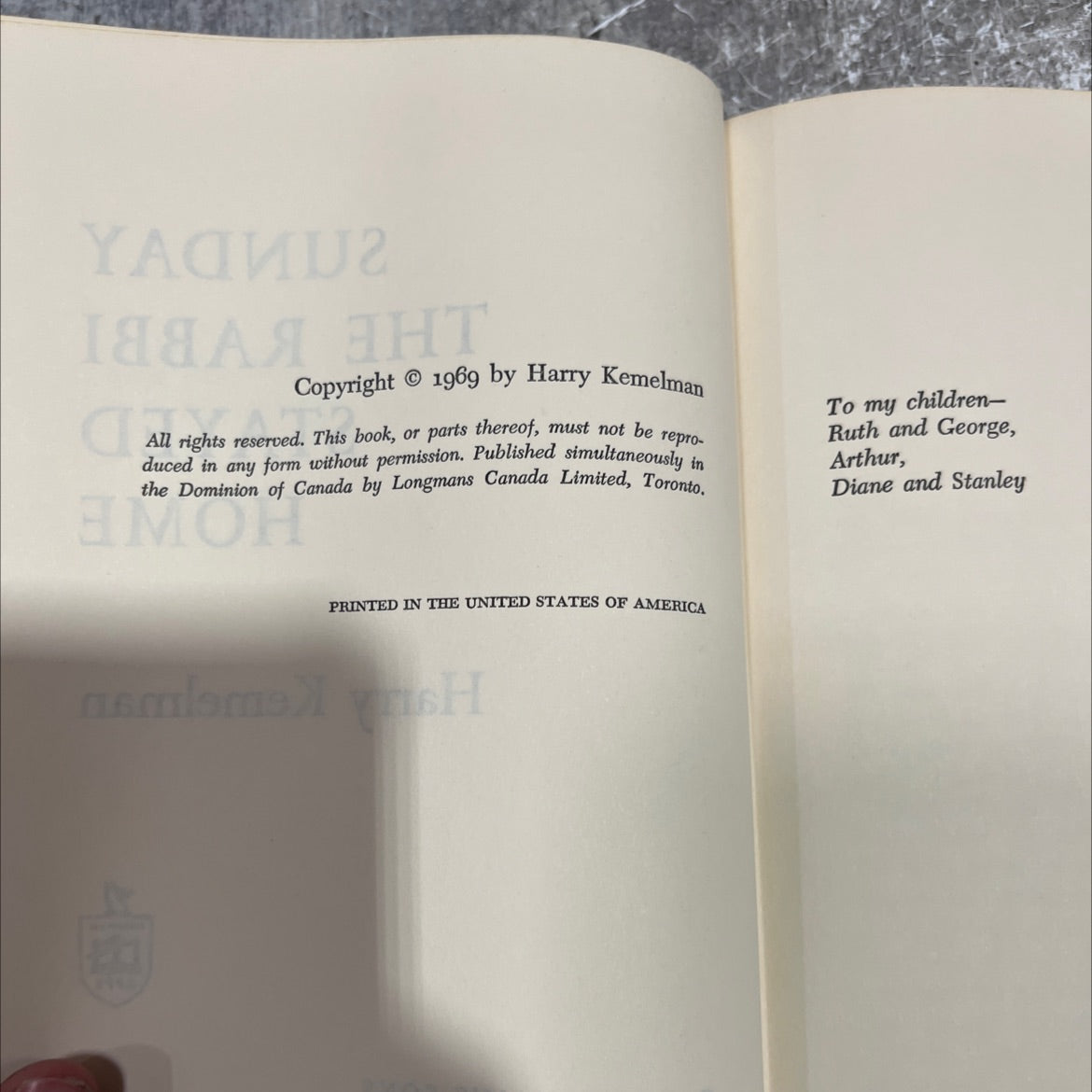 sunday the rabbi stayed home book, by Harry Kemelman, 1969 Hardcover image 3