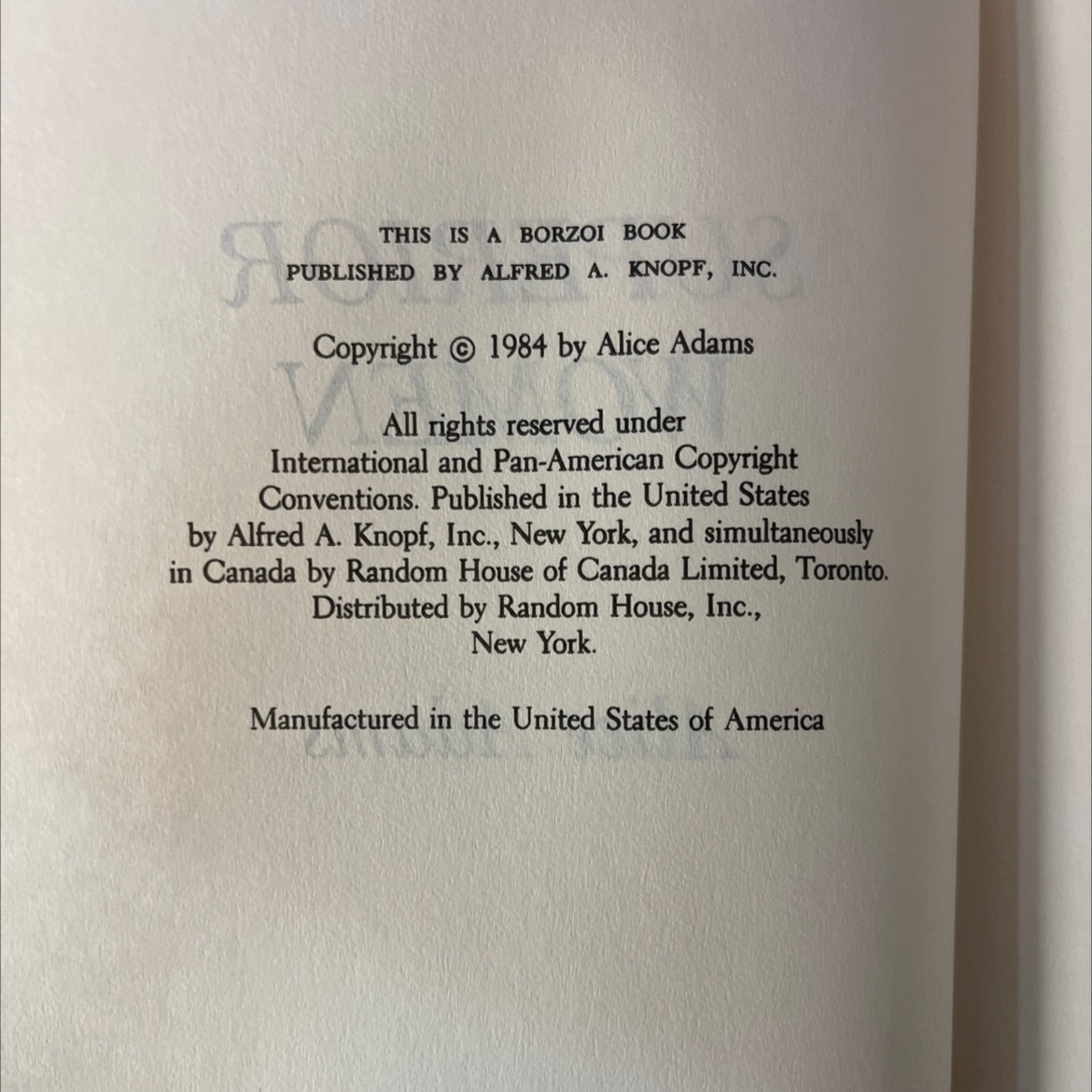 superior women book, by Alice Adams, 1984 Hardcover image 3