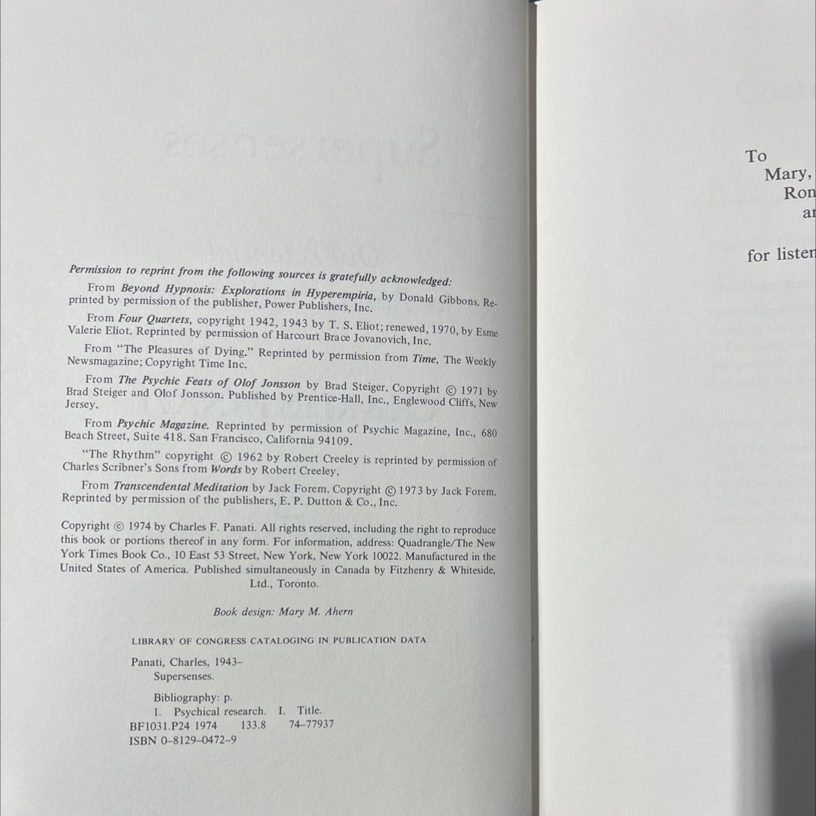 supersenses our potential for parasensory experience book, by charles panati, 1974 Hardcover image 3