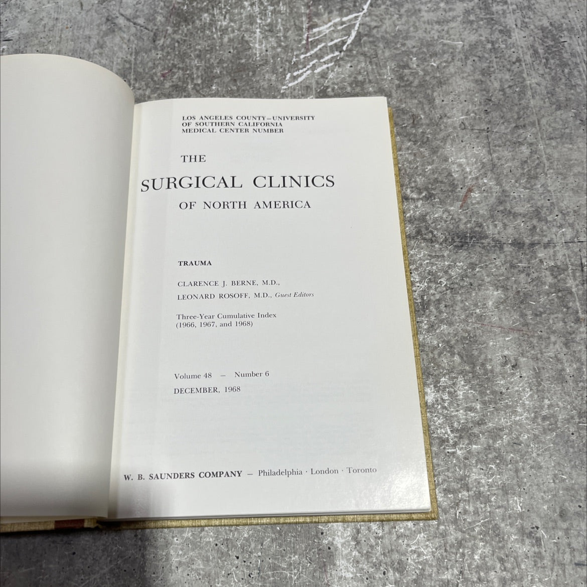 surgical clinics of north america trauma book, by clarence j. berne, m.d., leonard rosoff, m.d., 1968 Hardcover image 2
