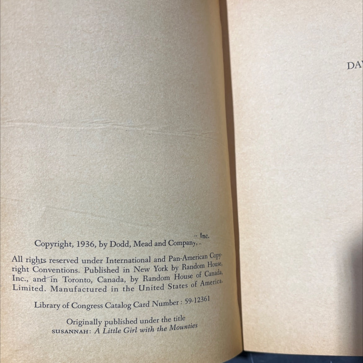 susannah of the mounties book, by muriel denison, 1936 Hardcover image 3