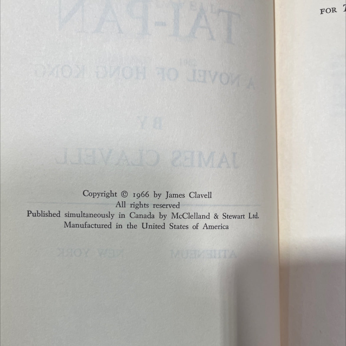 tai-pan book, by james clavell, 1966 Hardcover image 3