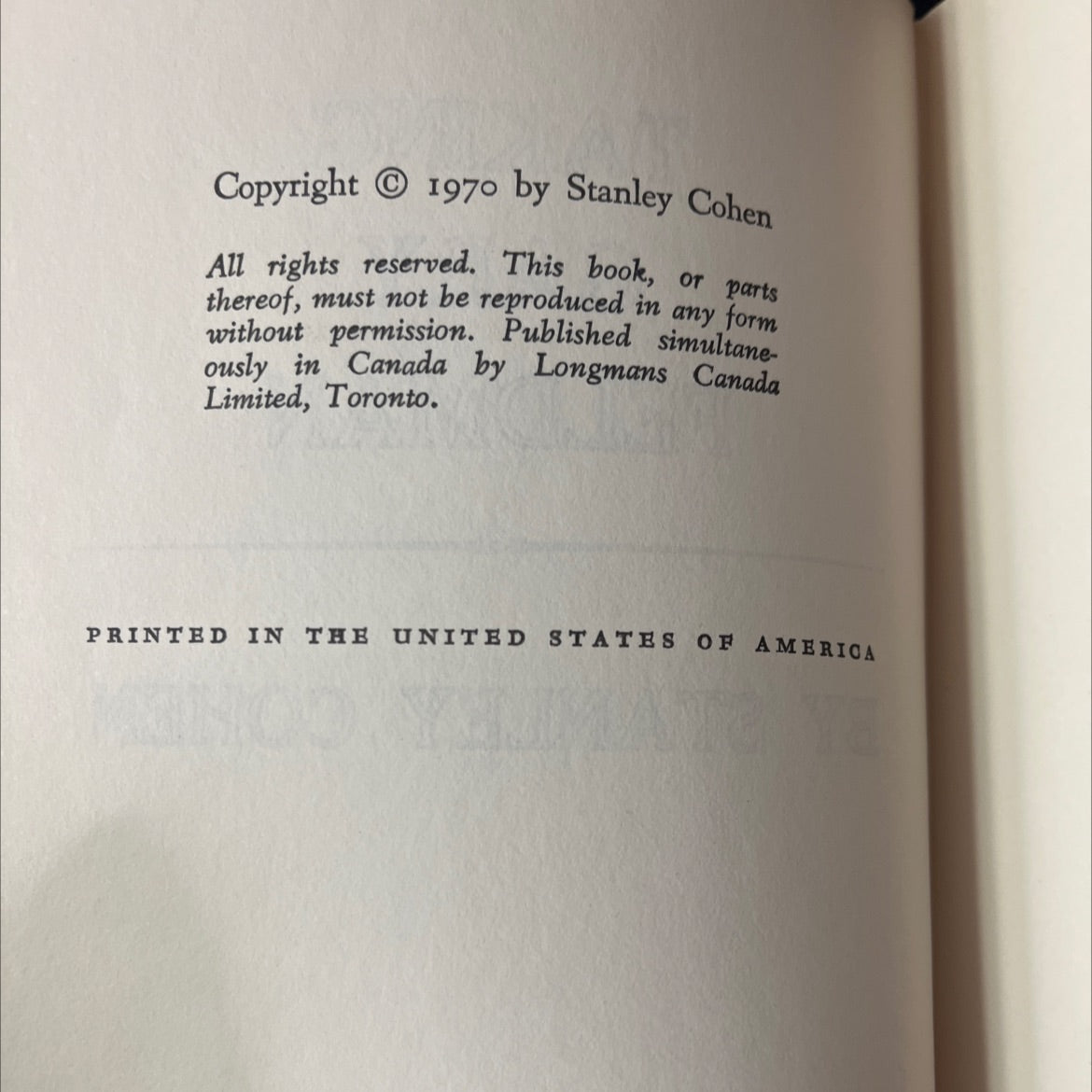 taking gary feldman o book, by stanley cohen, 1970 Hardcover, Vintage image 3