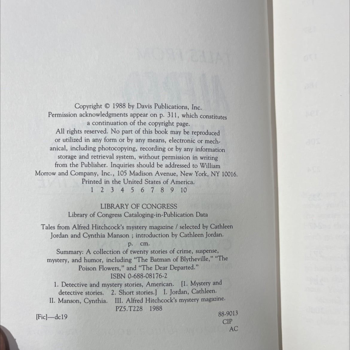 tales from alfred hitchcock's mystery magazine book, by Cathleen Jordan, Cynthia Manson, 1988 Hardcover image 3