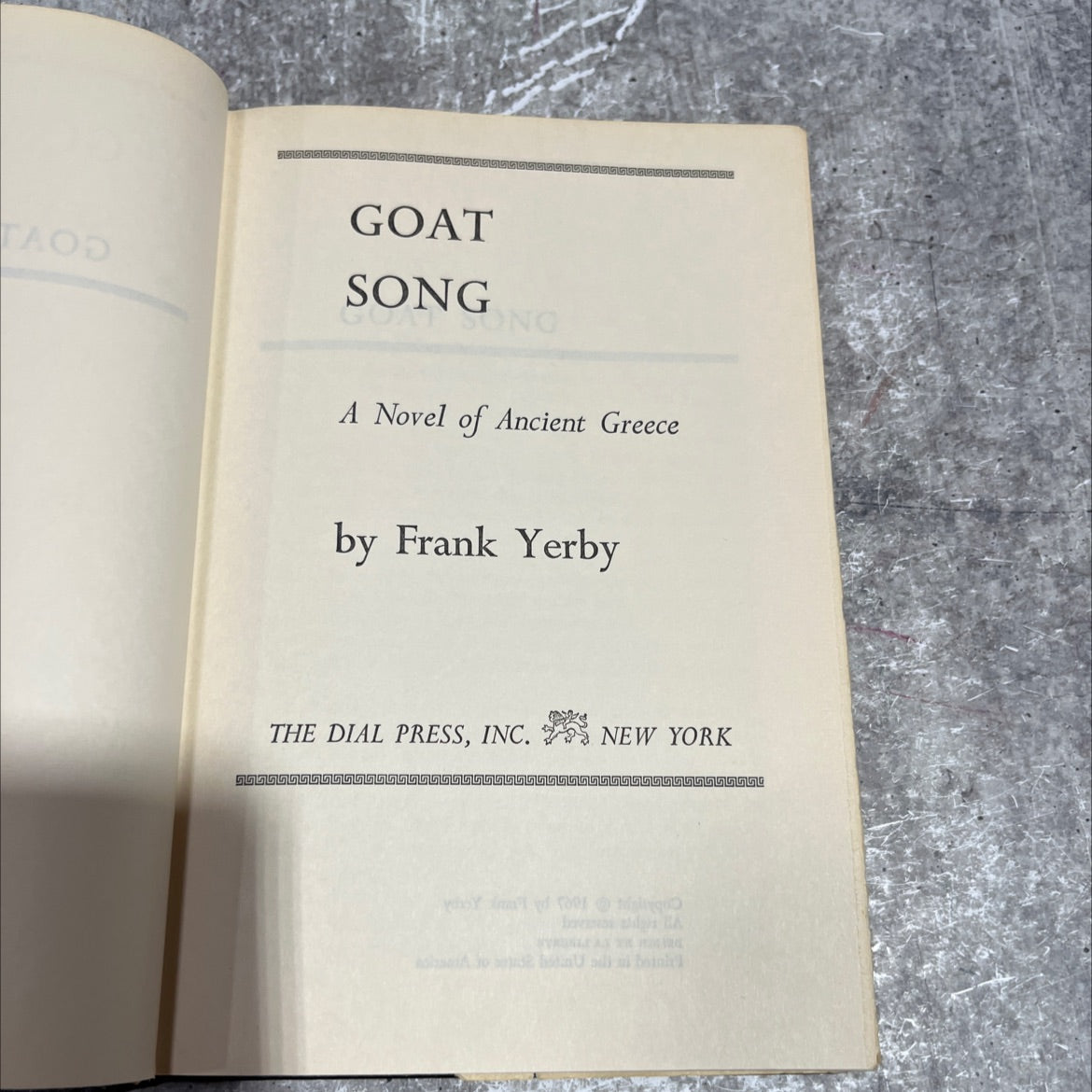 taod goat song song a novel of ancient greece book, by Frank Yerby, 1967 Hardcover image 2