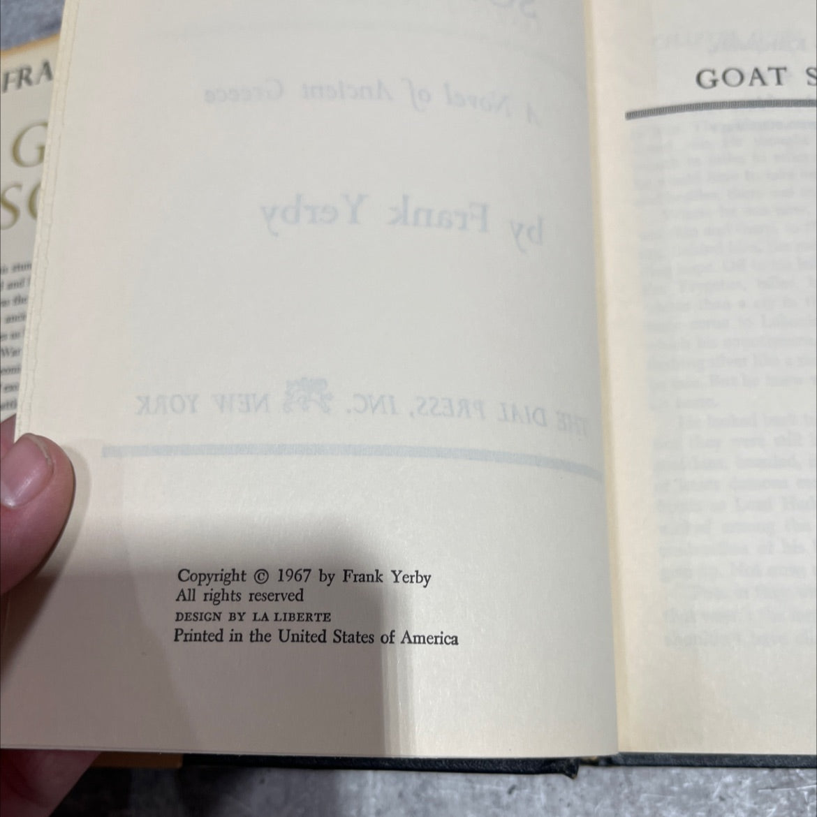 taod goat song song a novel of ancient greece book, by Frank Yerby, 1967 Hardcover image 3